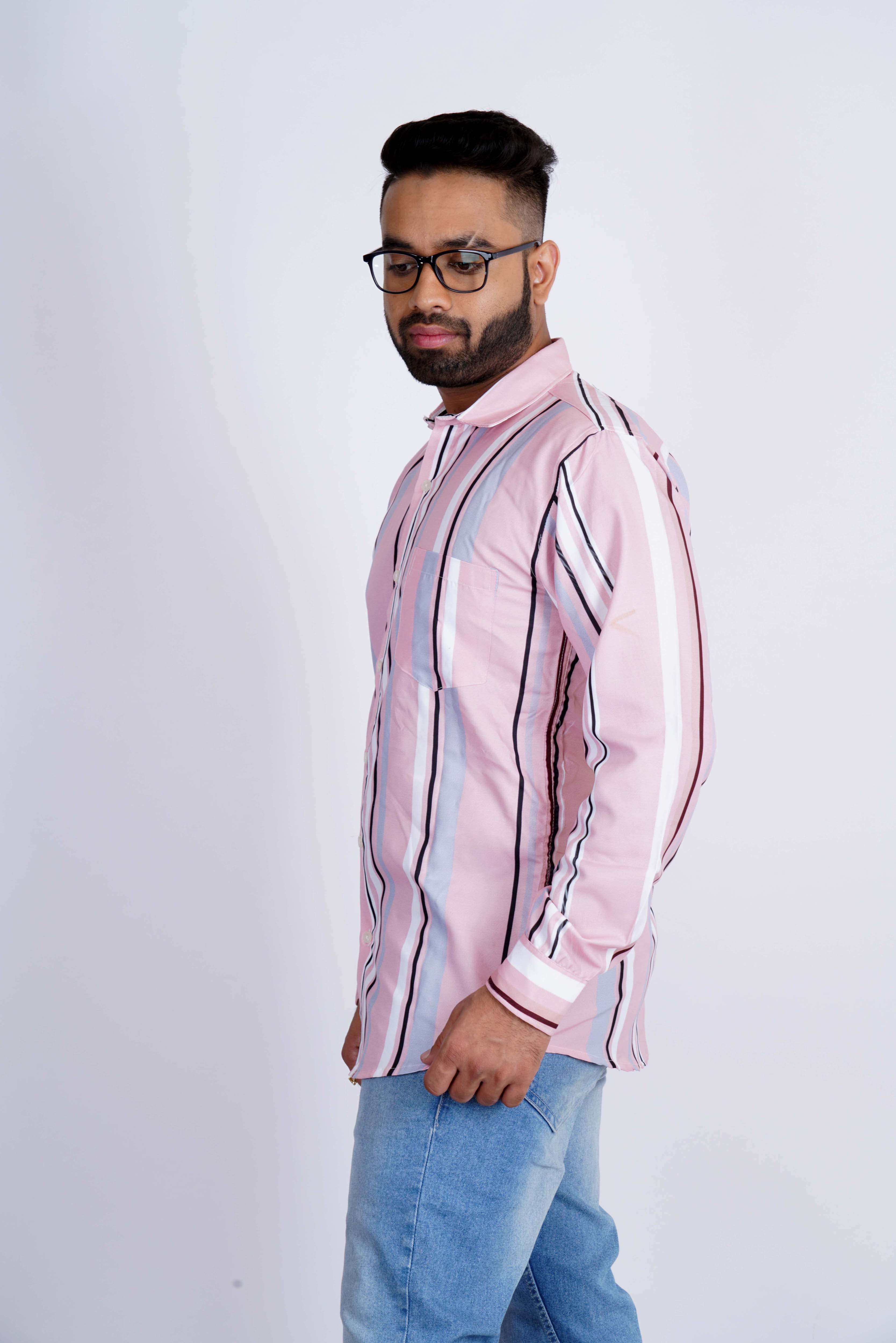 Lotus Color Strips Hawaiin Print Shirt