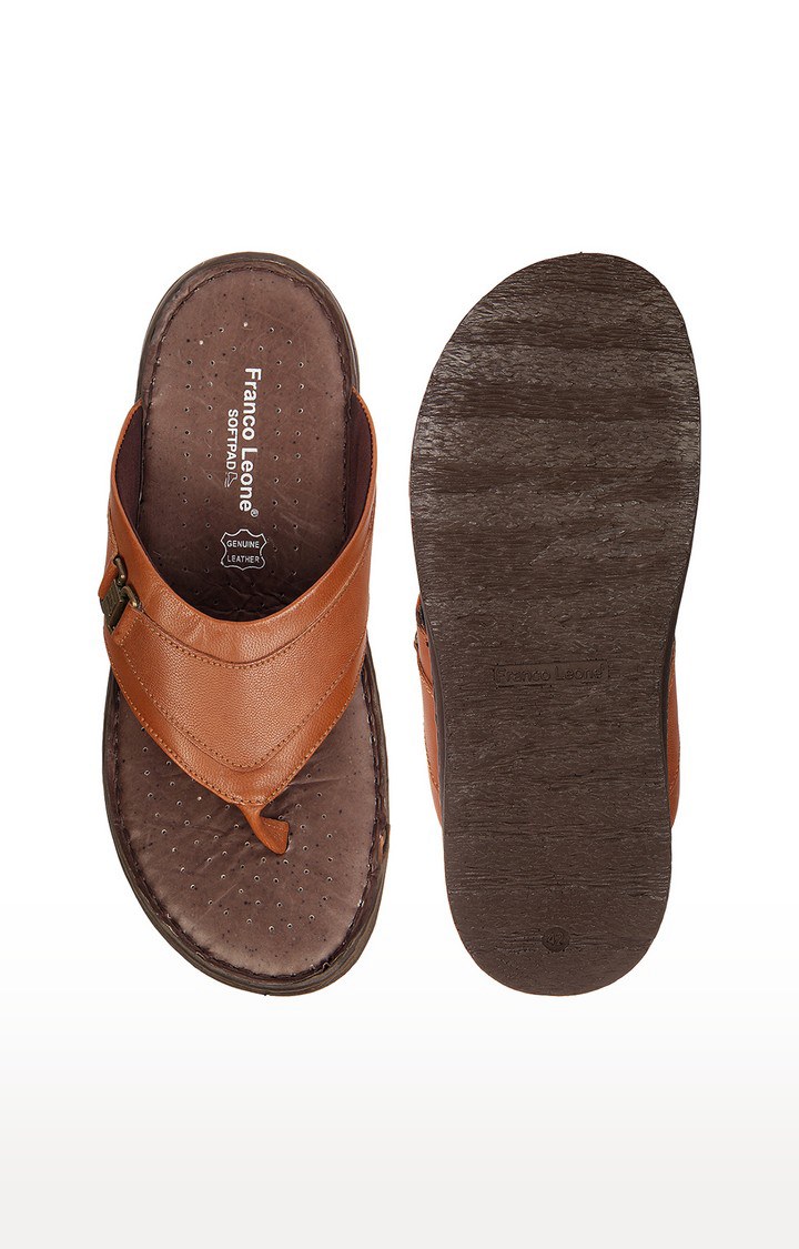 Franco Leone Tan Leather Men's Slipper