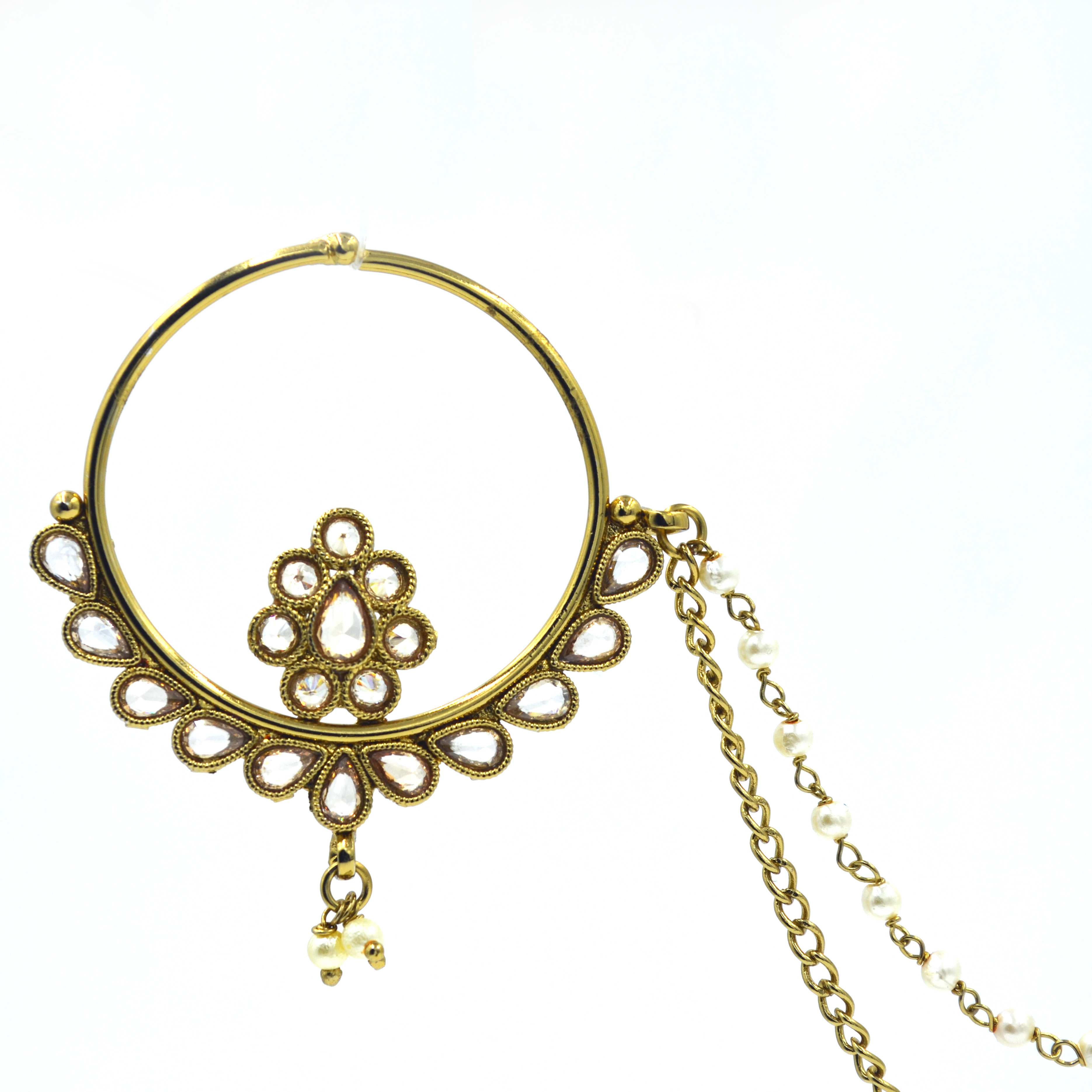 The Nila Gold Plated Bridal Nath with chain