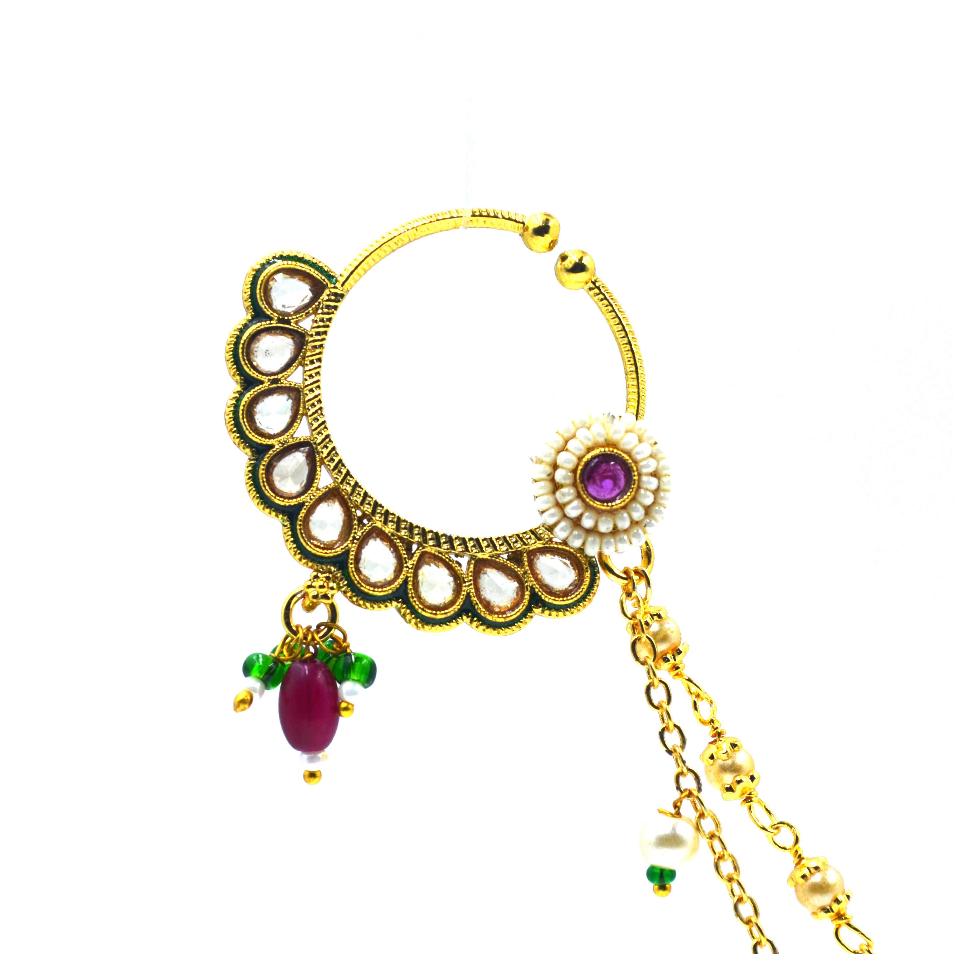 The Nila Gold Plated Nose Ring with Layered chains
