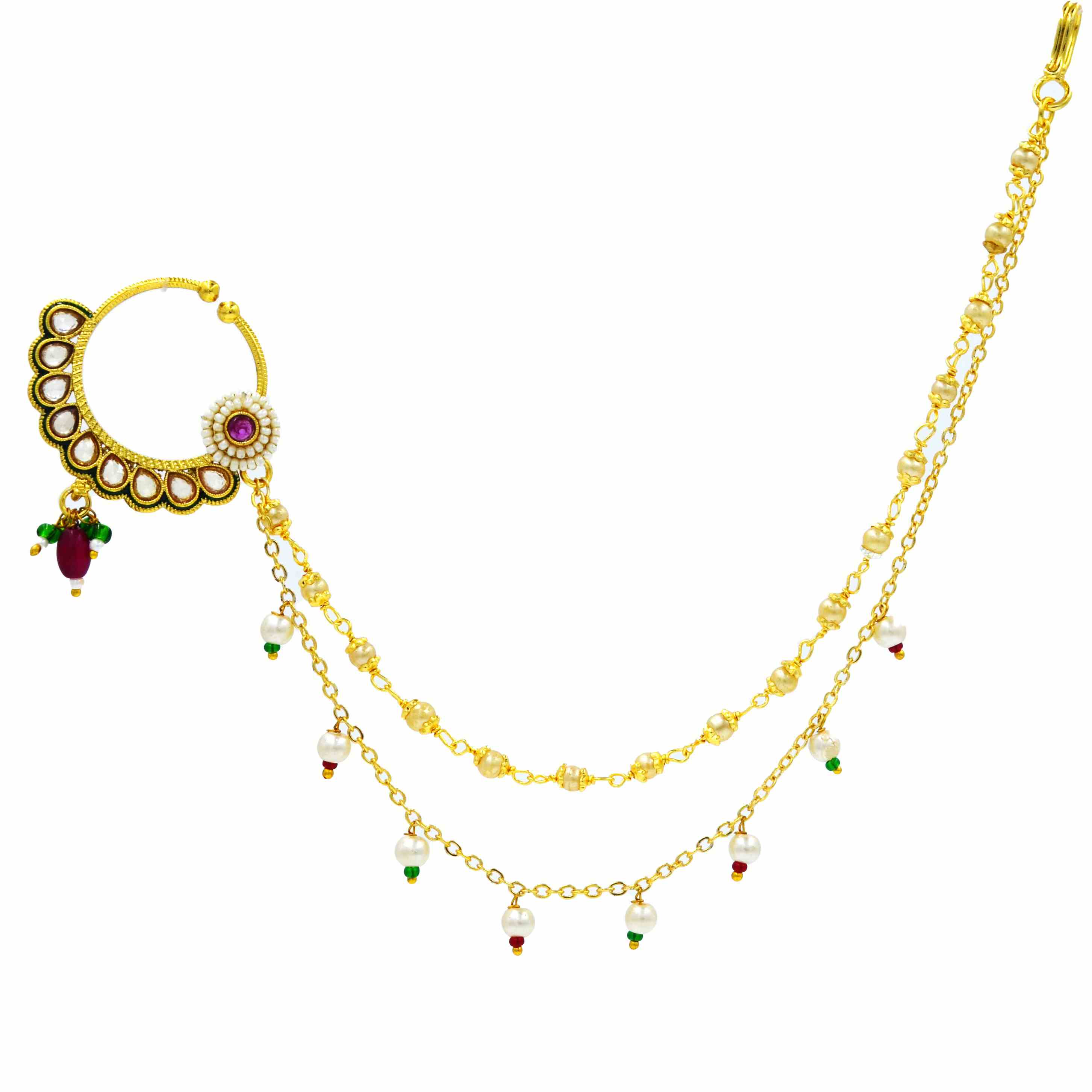 The Nila Gold Plated Nose Ring with Layered chains