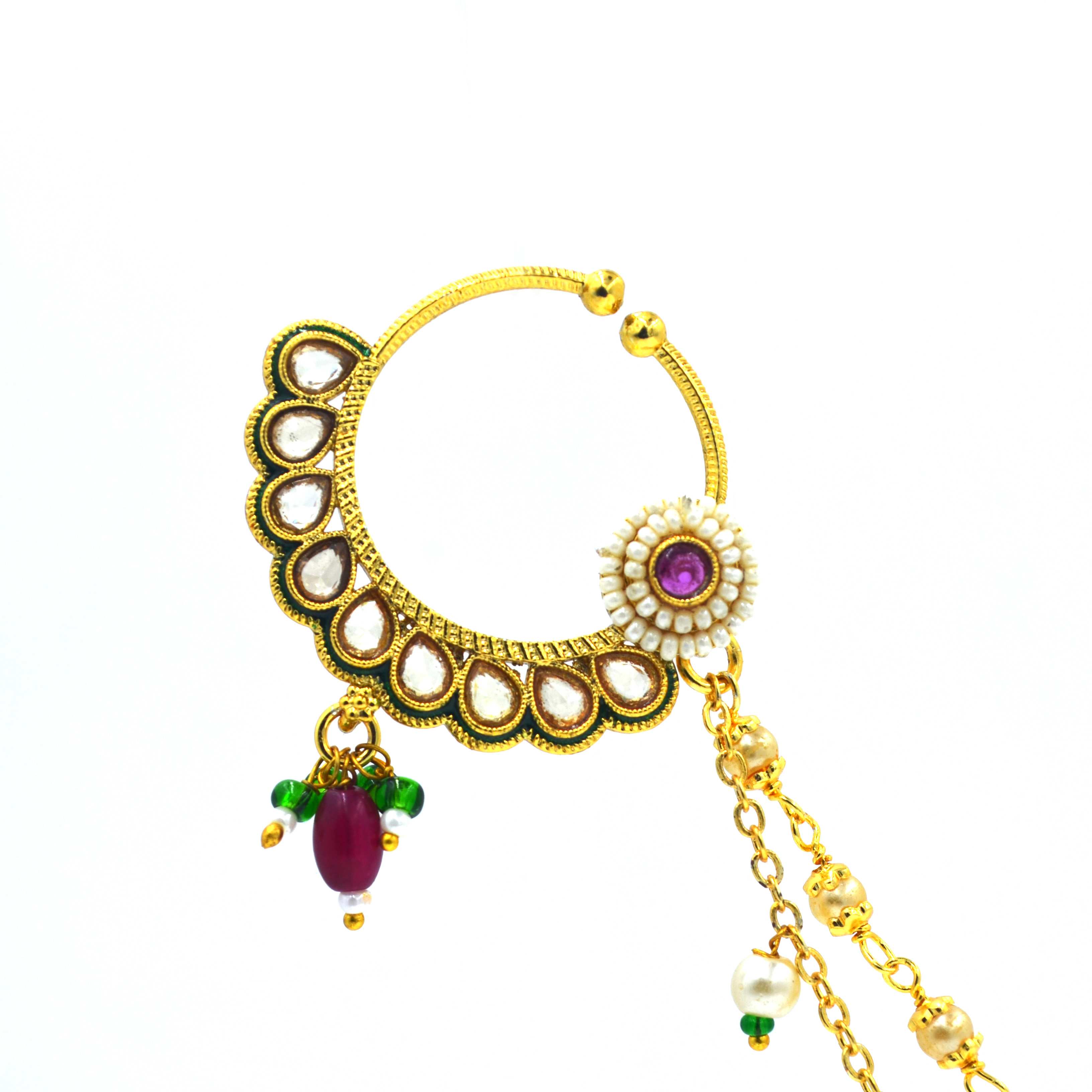 The Nila Gold Plated Nose Ring with Layered chains