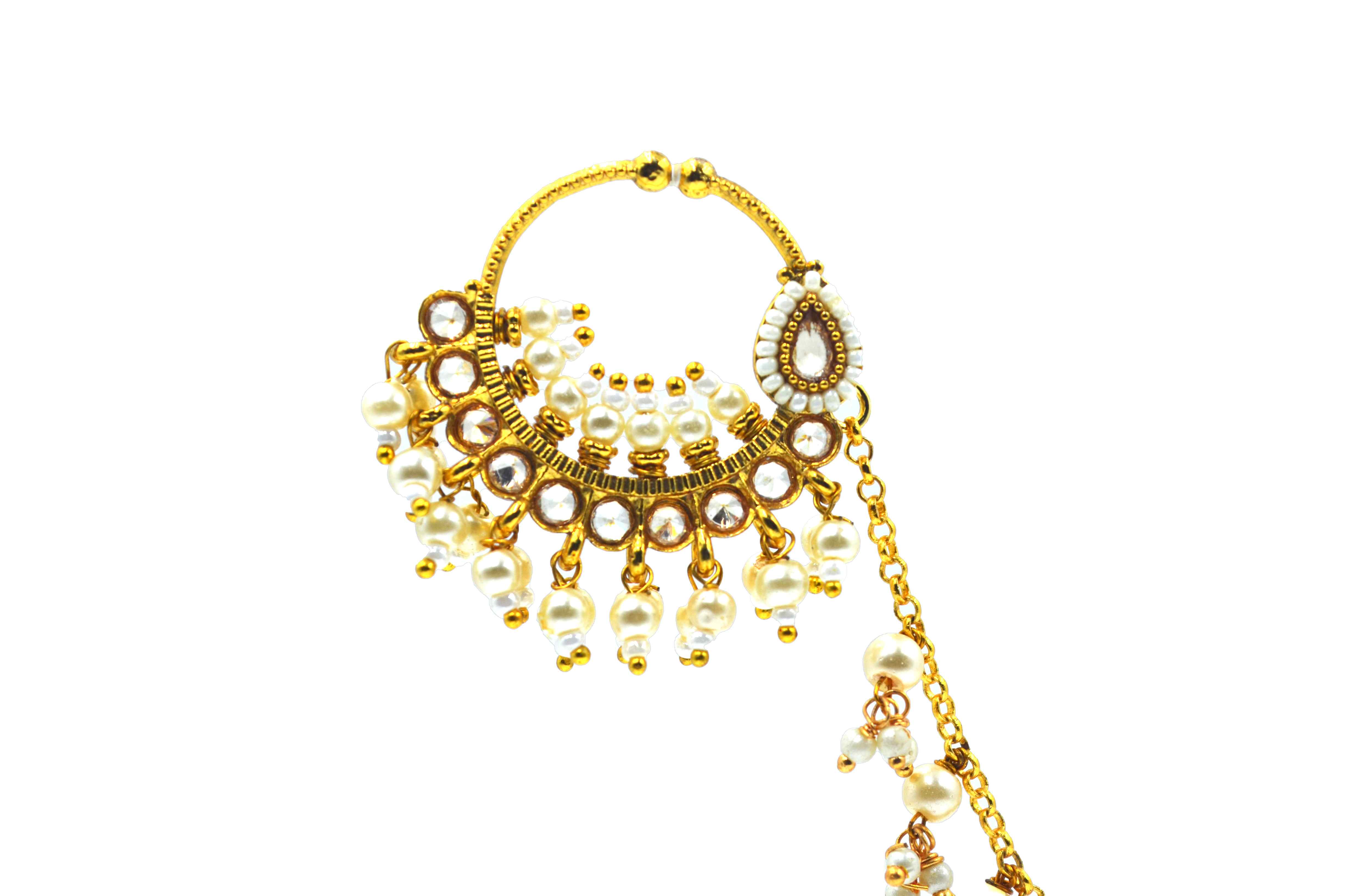 The Nila Gold Plated Nose Ring with chain