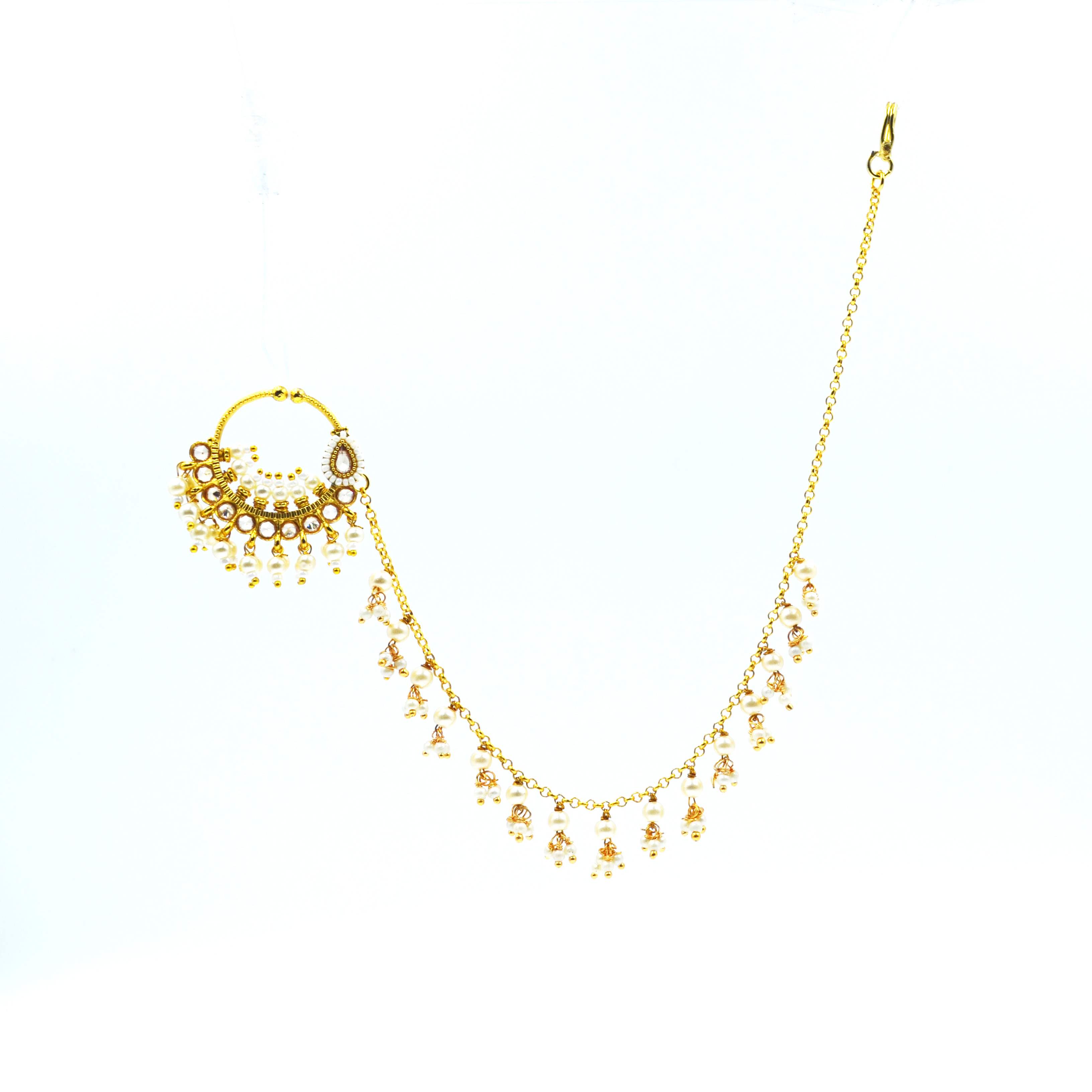 The Nila Gold Plated Nose Ring with chain