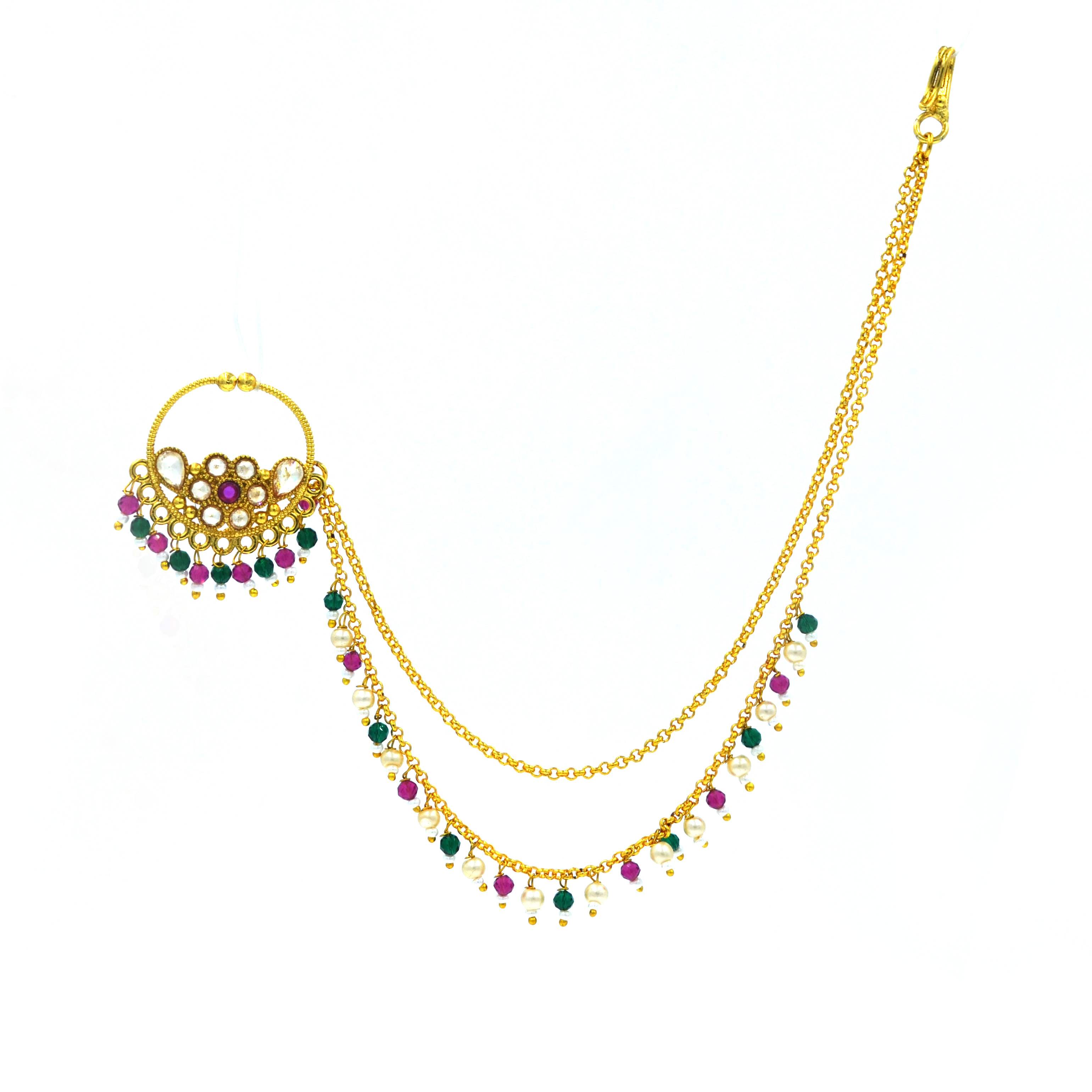 The Nila Gold Plated Nose Ring with Layered chains