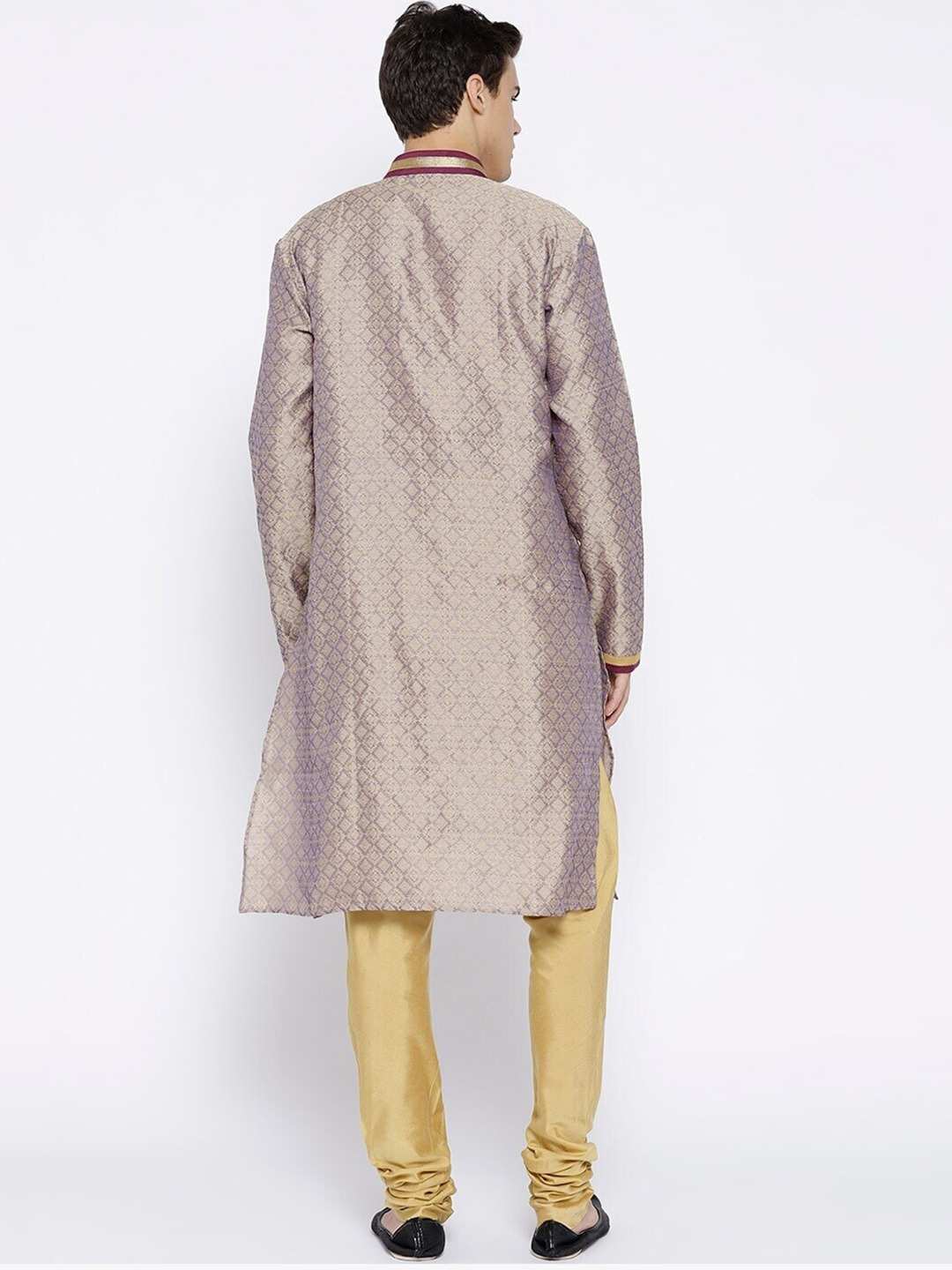 Chitwan Mohan Men Purple Ethnic Motifs Layered Dupion Silk Kurti with Pyjamas