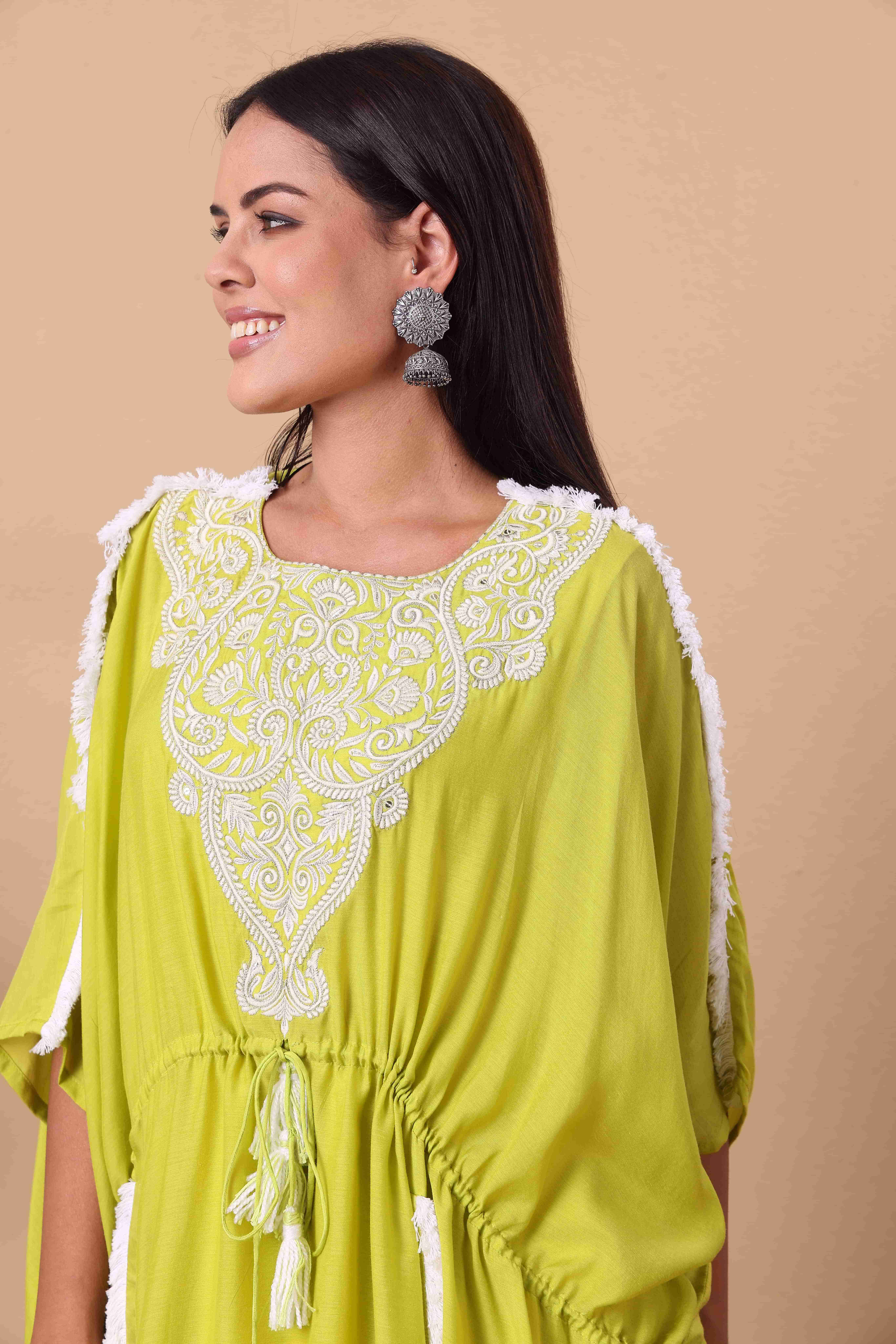 Lime Green Dhoti Style Kaftan set