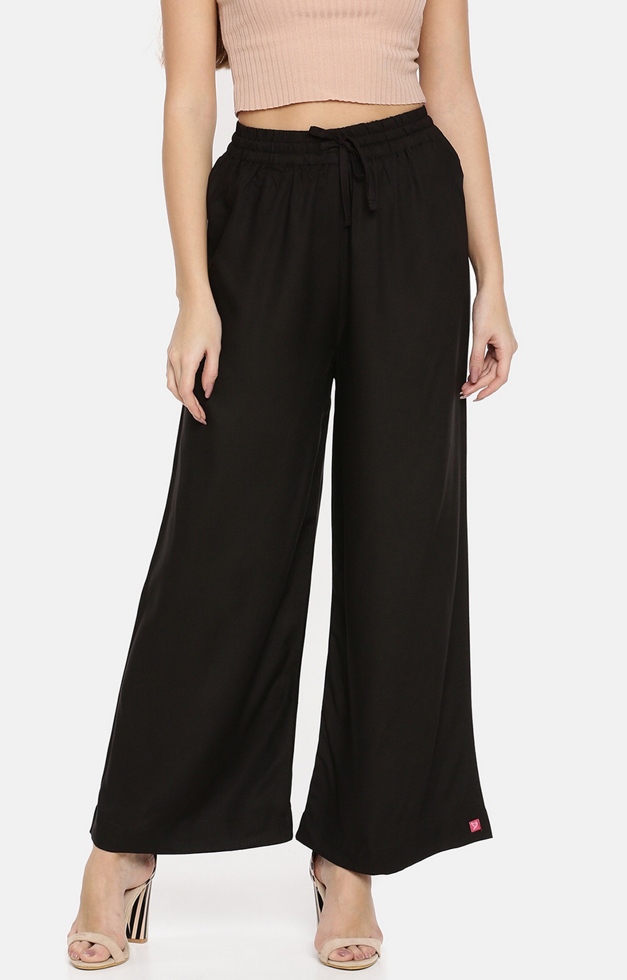 Twinbirds Carbon Black Pink Paradise Solid Wide Leg Palazzo