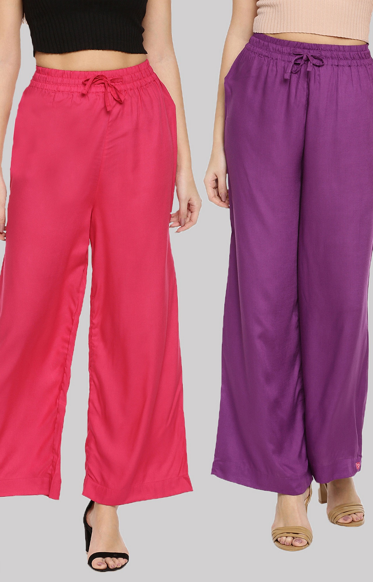 Twinbirds Solid Pink Paradise & Vapour Violet Wide Leg Palazzo Pack Of 2