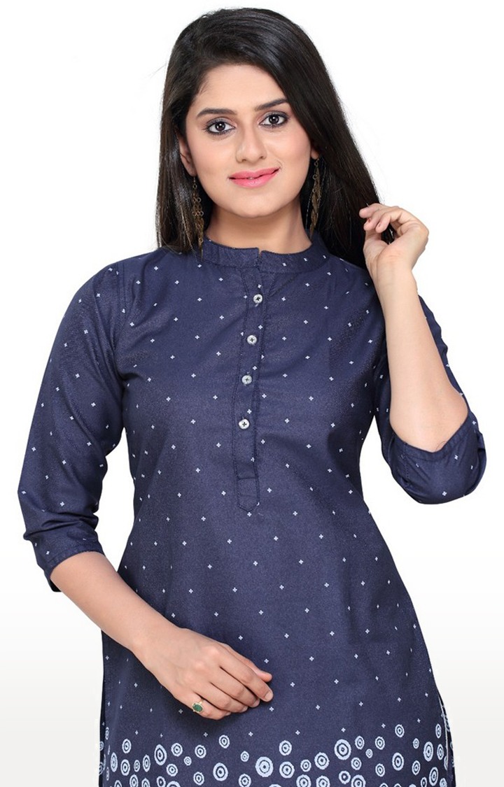Navy Blue Printed Indo Western Kurti