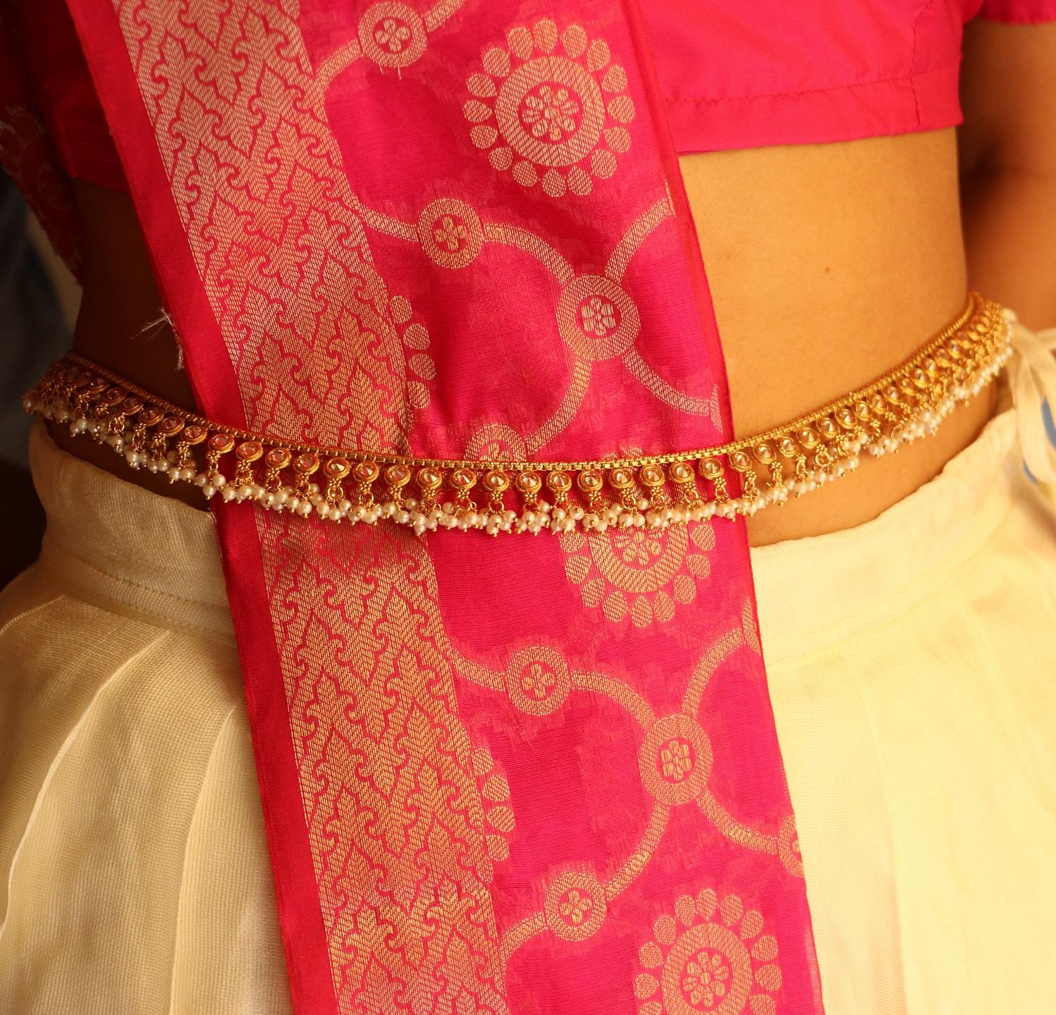 The Nila Gold Plated Pearl drop Kamarbandh