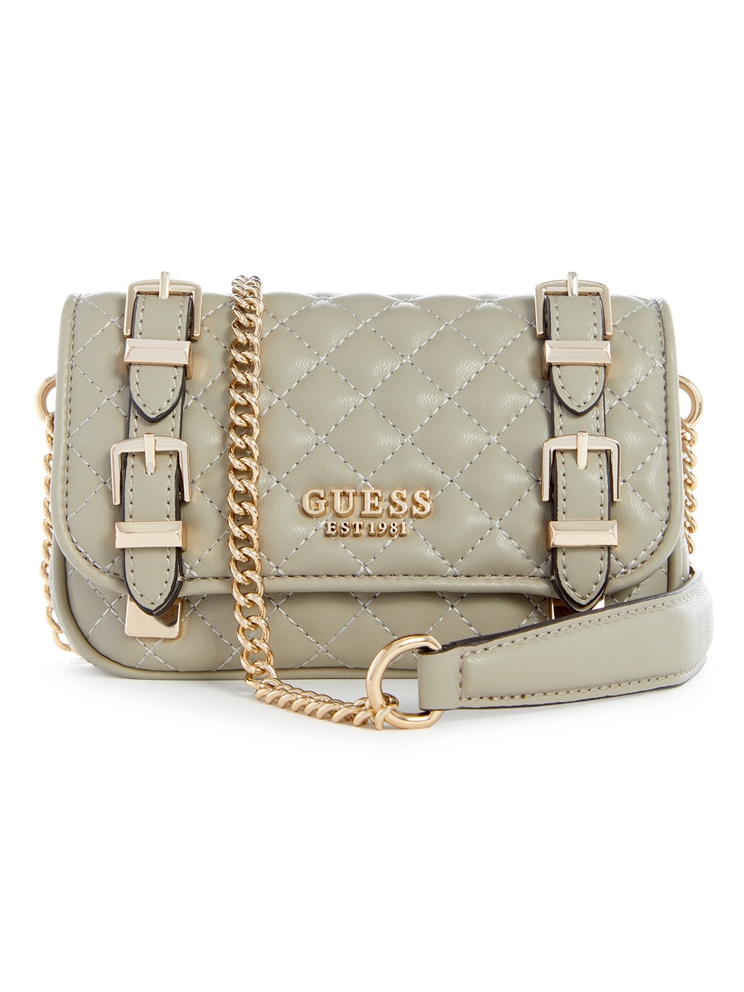 Taupe Quilted Polyurethane Adam Mini Crossbody Flap