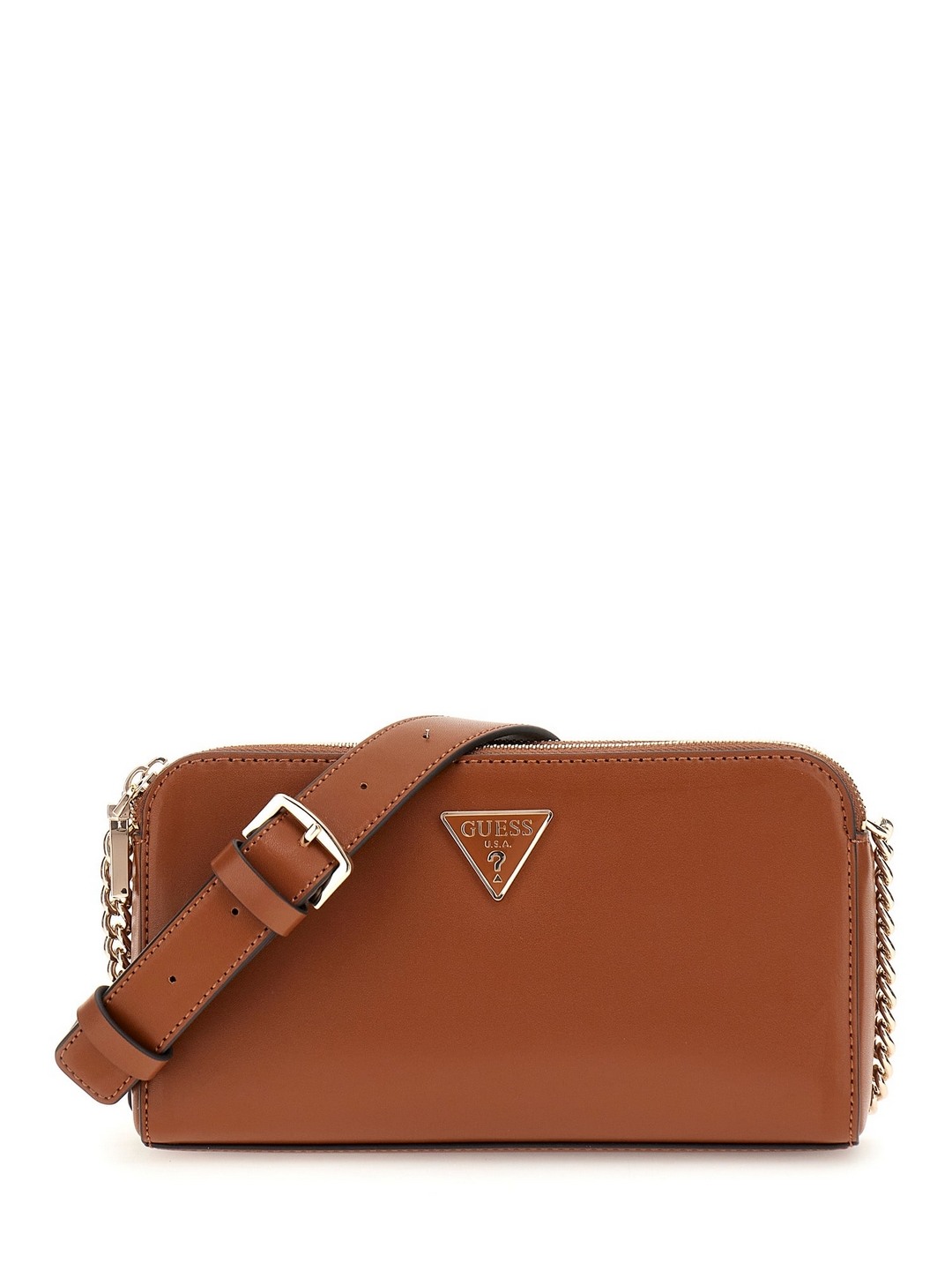 Cognac Solid Polyurethane Daryna Status Crossbody Bag