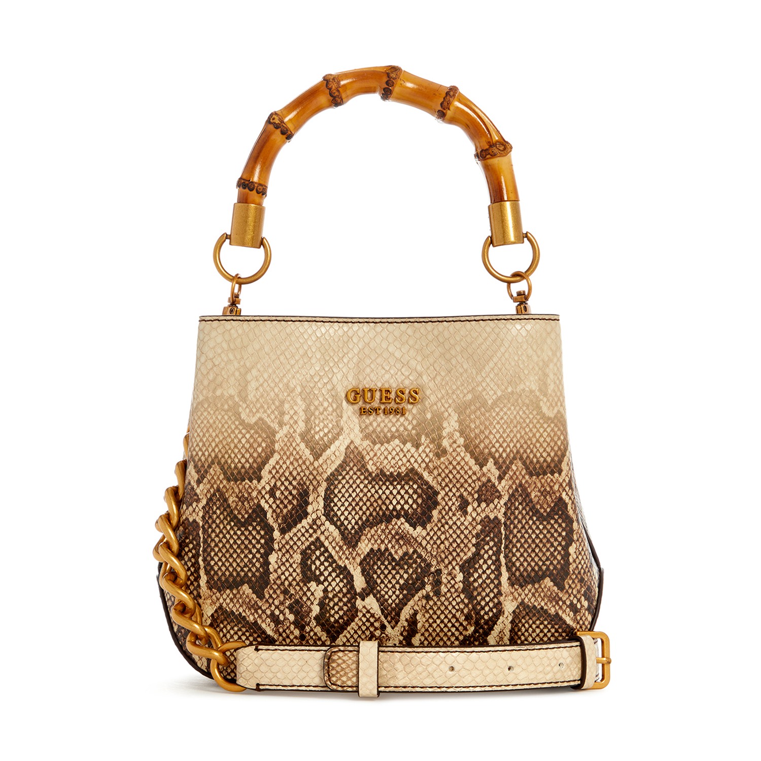 Guess Snake Print Eire Small Bucket Bag