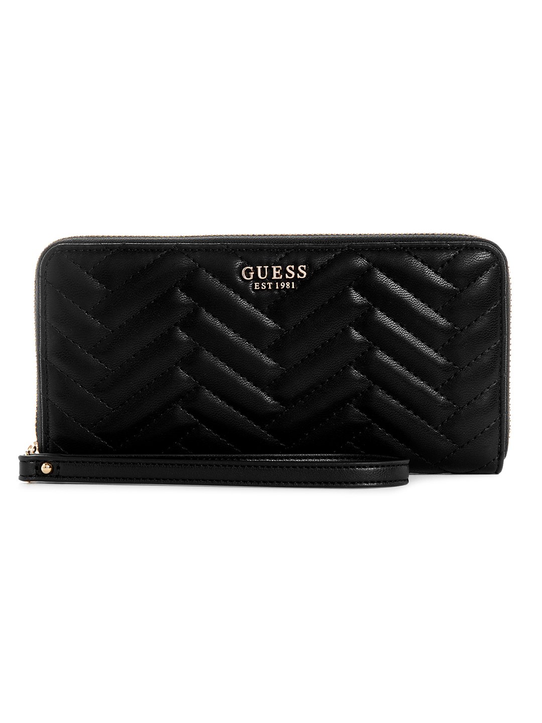 Black Quilted Anning Zip Around Wallet