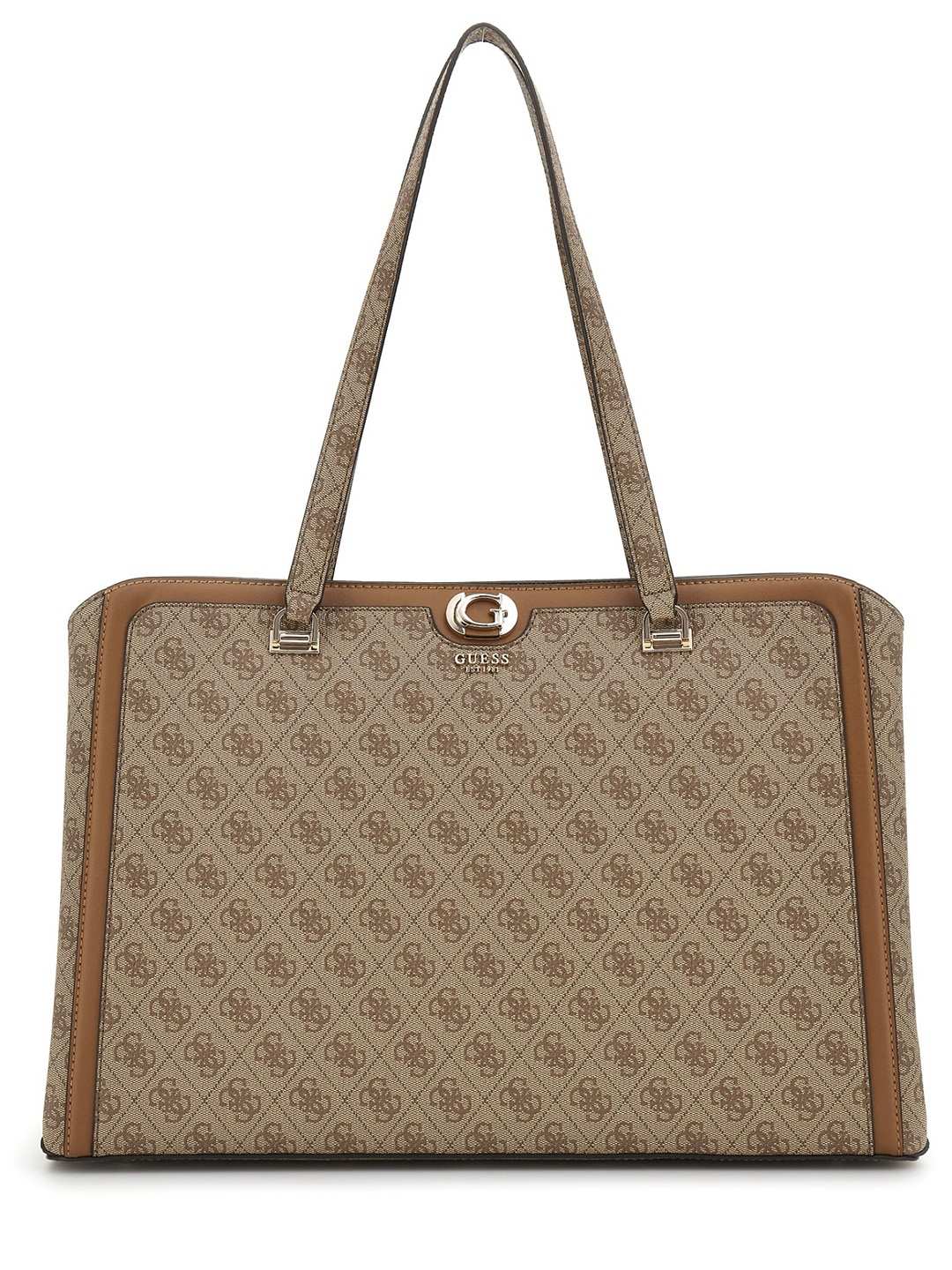 Latte Logo Monogram Polyurethane Orlina Travel Tote