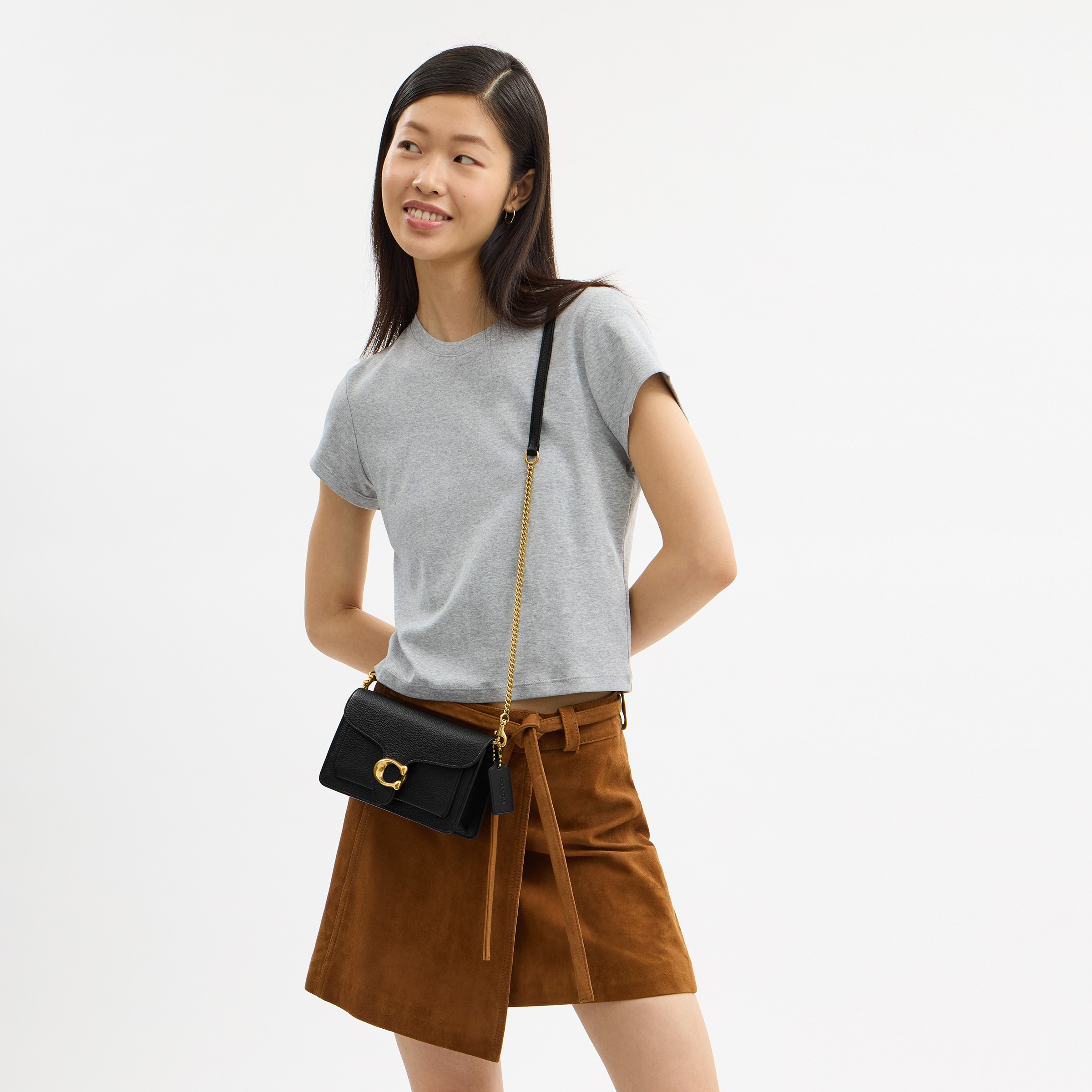 Polished Pebble Leather Tabby Chain Clutch