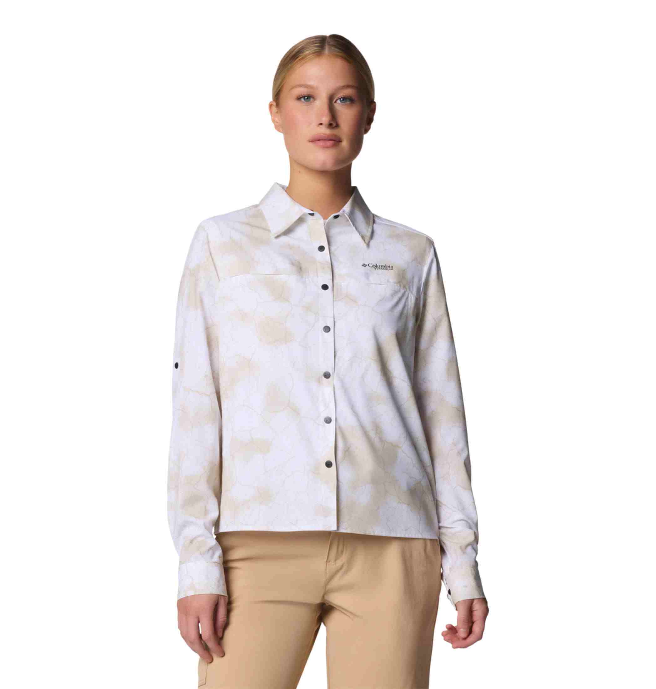 Women White Summit Valley Woven Long Sleeve Omni Shade Shirt