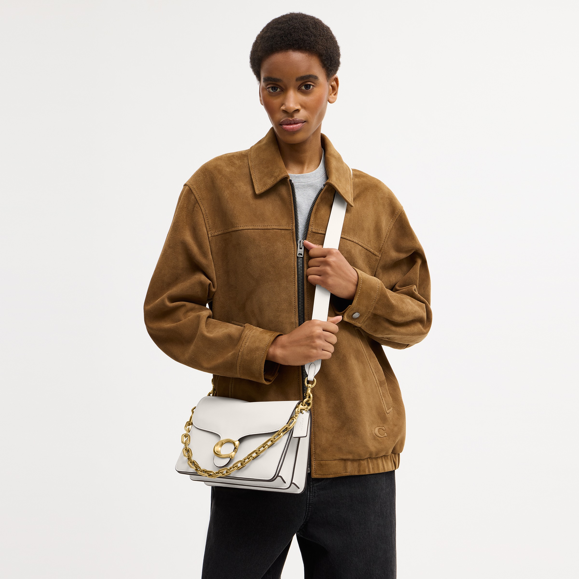 Soft Grain Leather Chain Tabby Shoulder Bag With Chain