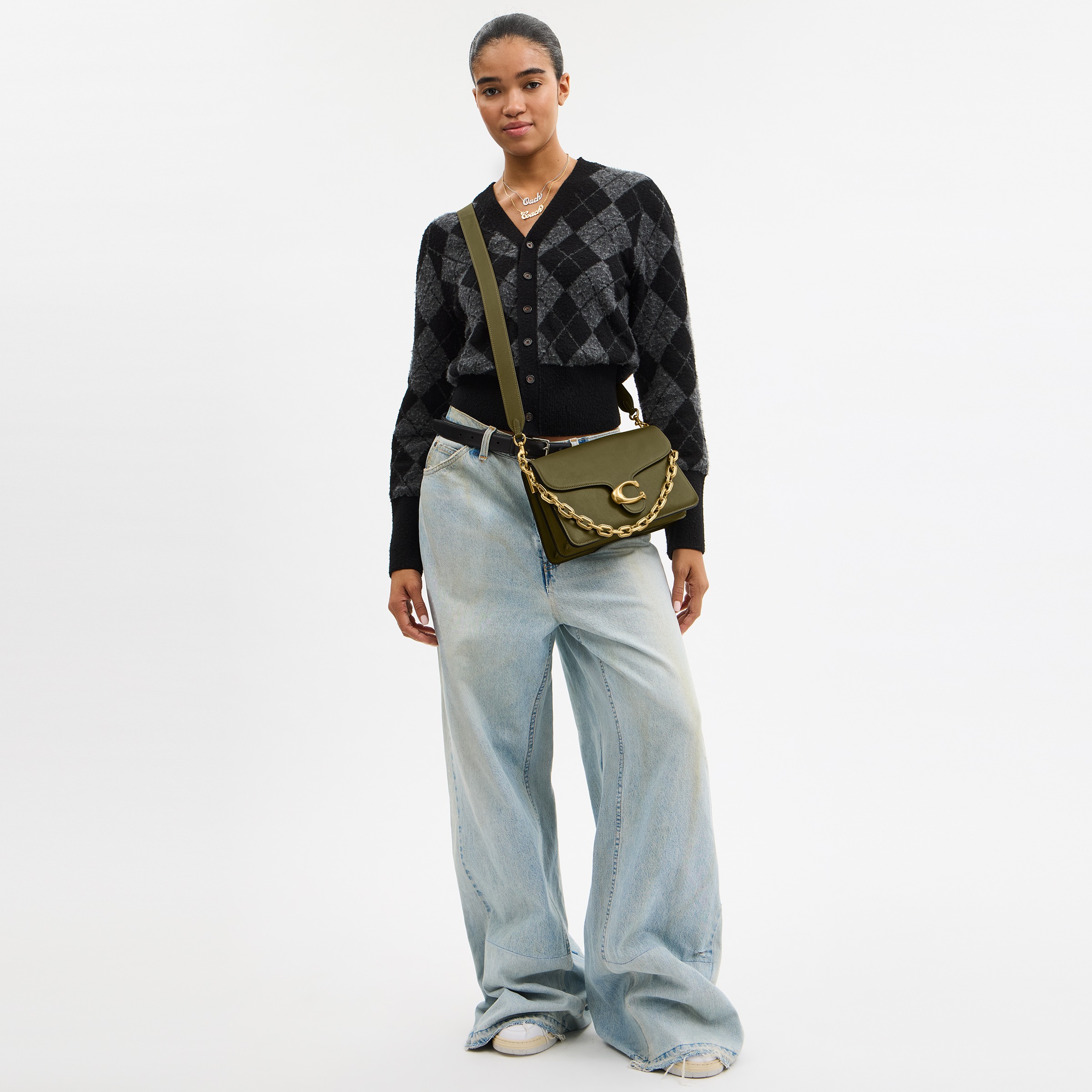 Soft Grain Leather Chain Tabby Shoulder Bag With Chain