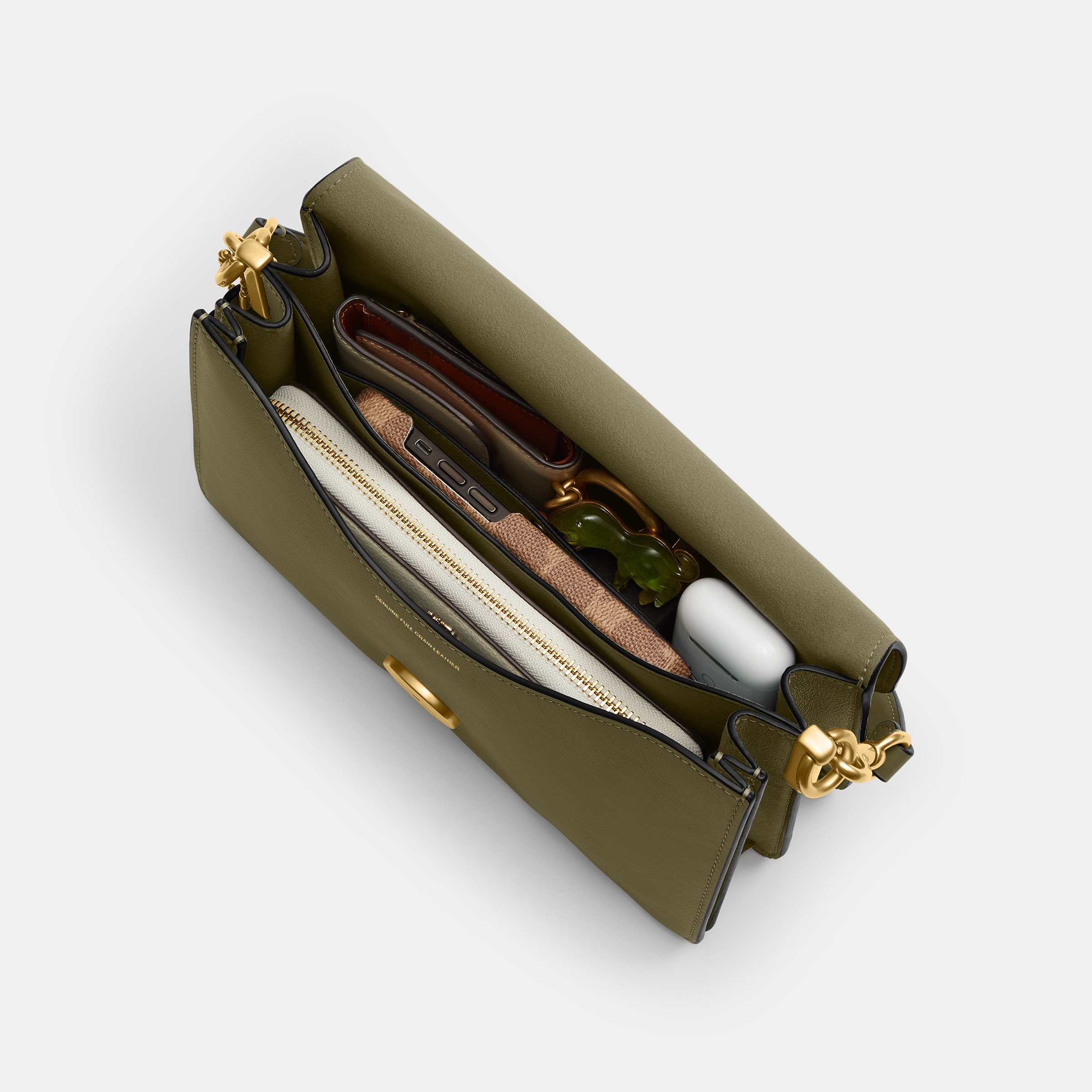Soft Grain Leather Chain Tabby Shoulder Bag With Chain