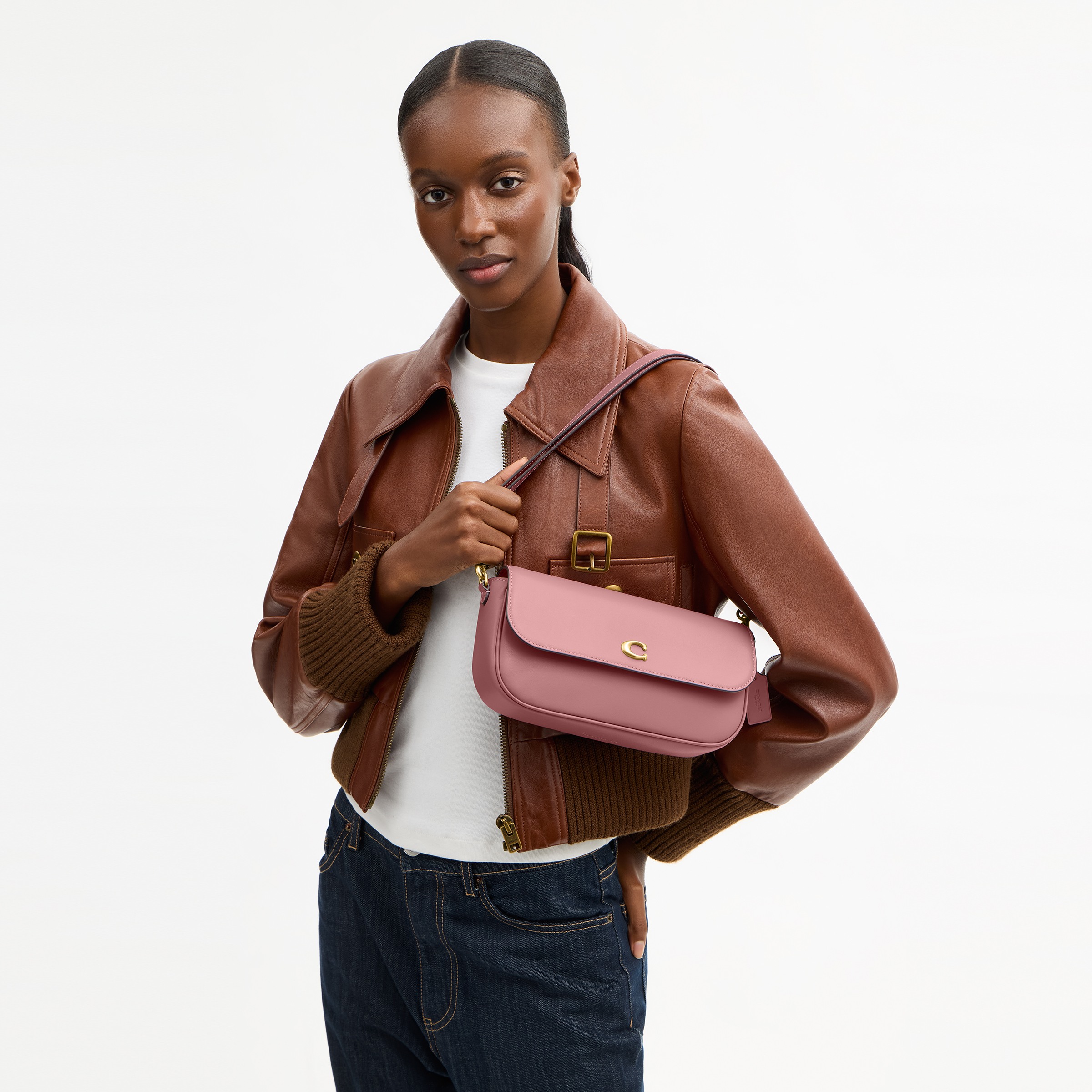 Refined Calf Leather Brook Flap Chain Bag