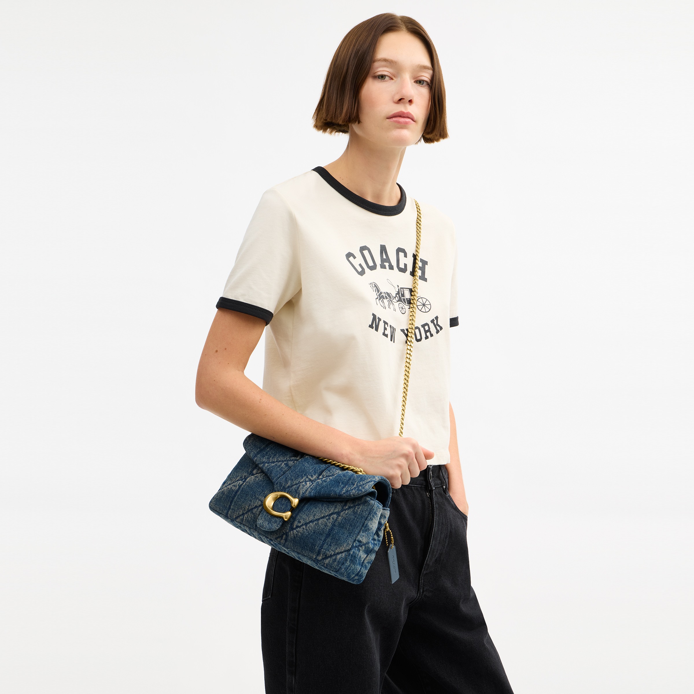 Tabby Shoulder Bag 26 In Regenerative Cotton Denim With Quilting