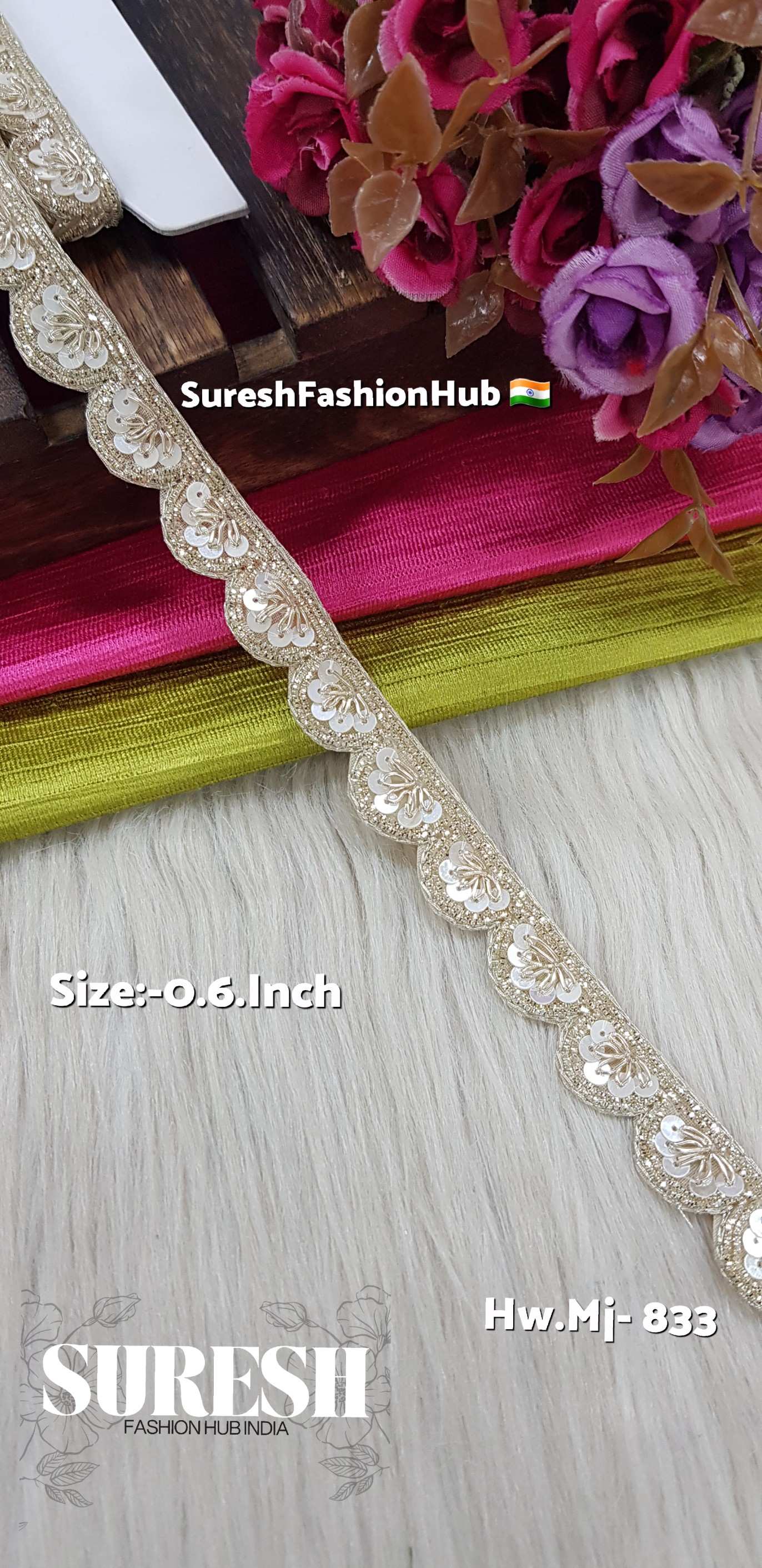 Water Gold with Sequence Scalloped Handmade Border – Mj-833
