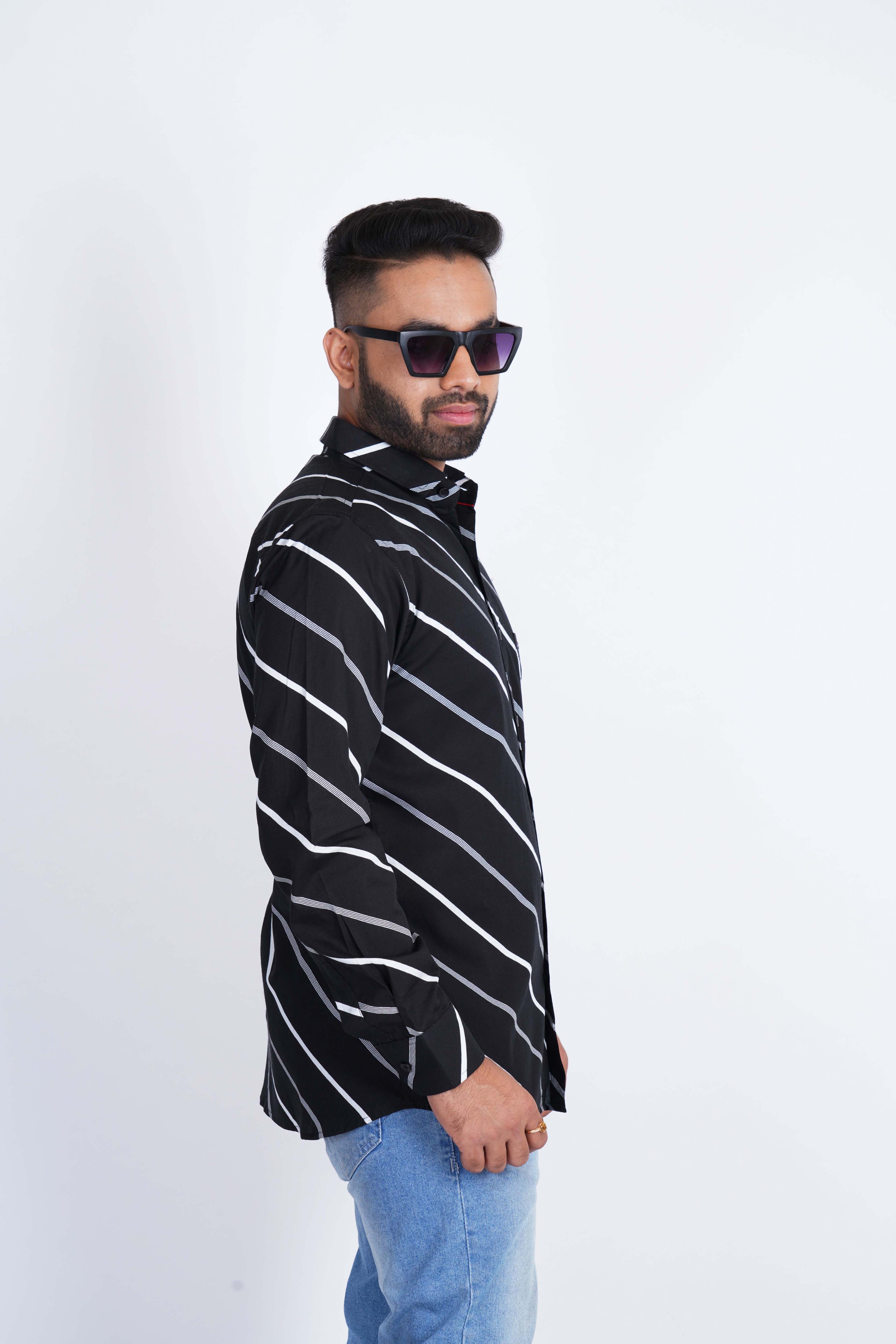 Black Cross Thick Strips Pure Cotton Softy Shirt