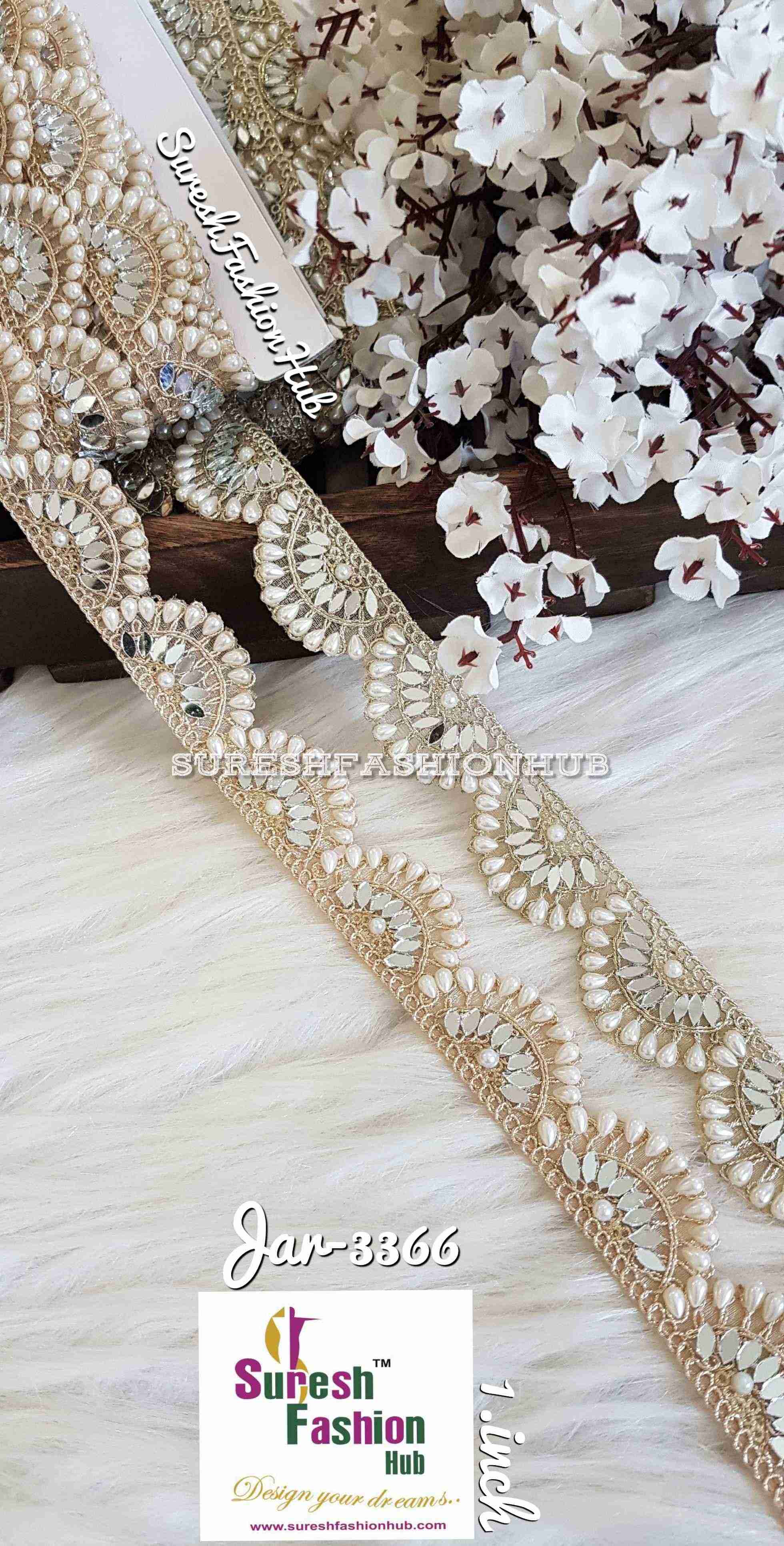 Beautiful Cutwork Designer Pearl Gold Trim