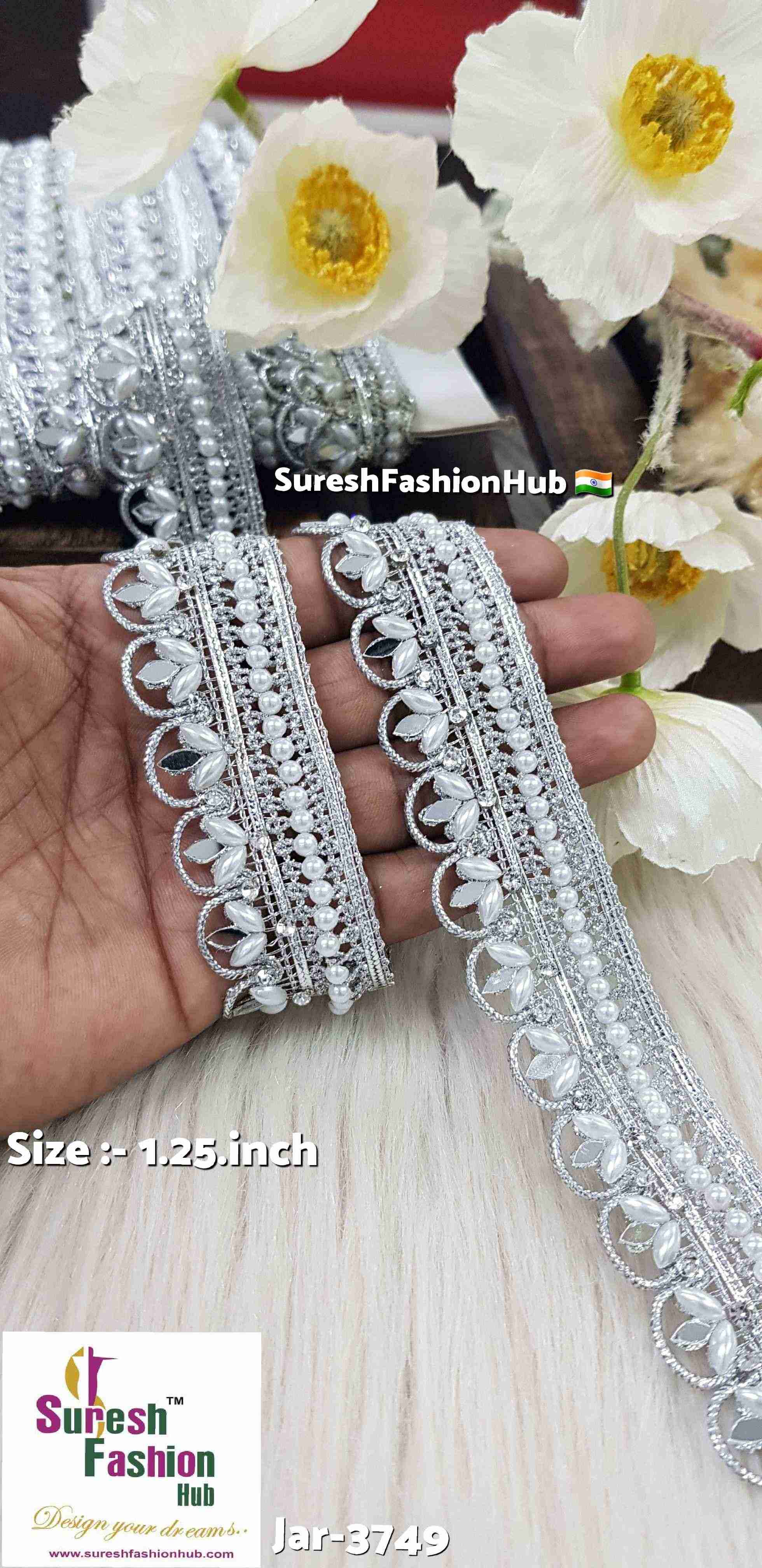 Certainly! Here are some ALT text suggestions that incorporate a variety of keywords to help improve your visibility on Google: 1. "Navratri Banarasi Laces - Traditional Indian Festive Laces" 2. "Golden Silver Banarasi Lace - Elegant Metallic Trims for Garments" 3. "Cutwork Banarasi Laces - Intricate Openwork Designs"