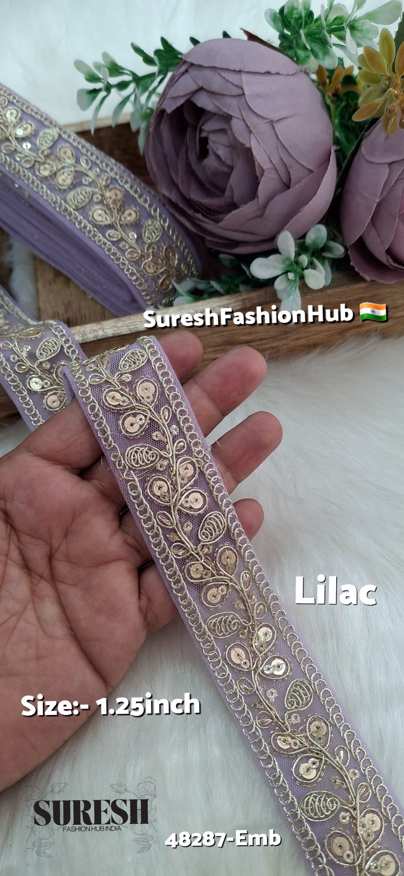 Lilac Pearl Dori Zari Embroidery Border Lace