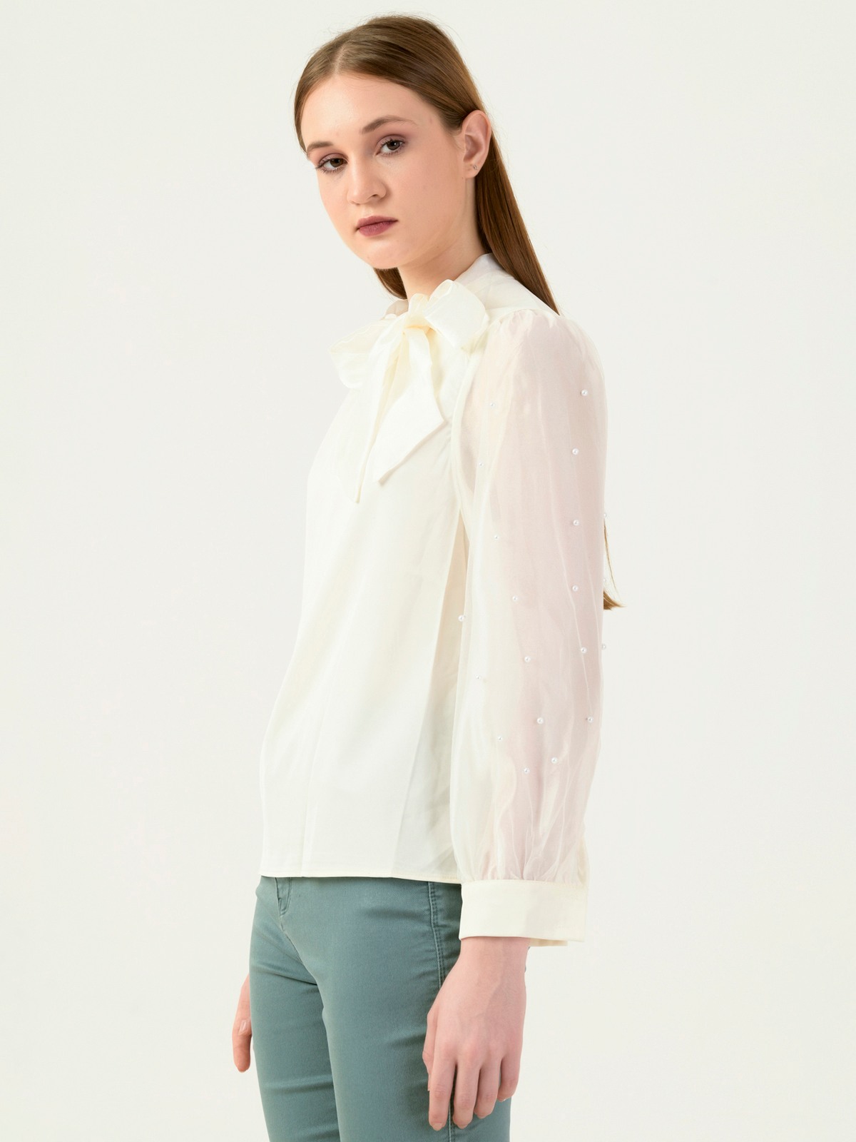 Albion Women Smart Premium Cream Blouson Top