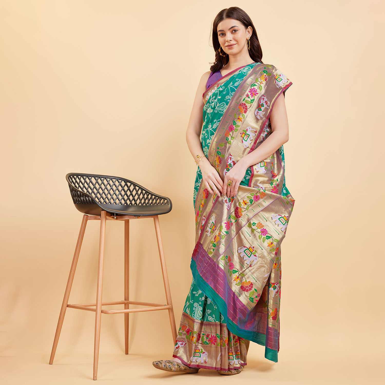Tasarika Women Silk RAMA Color Jacquard Saree