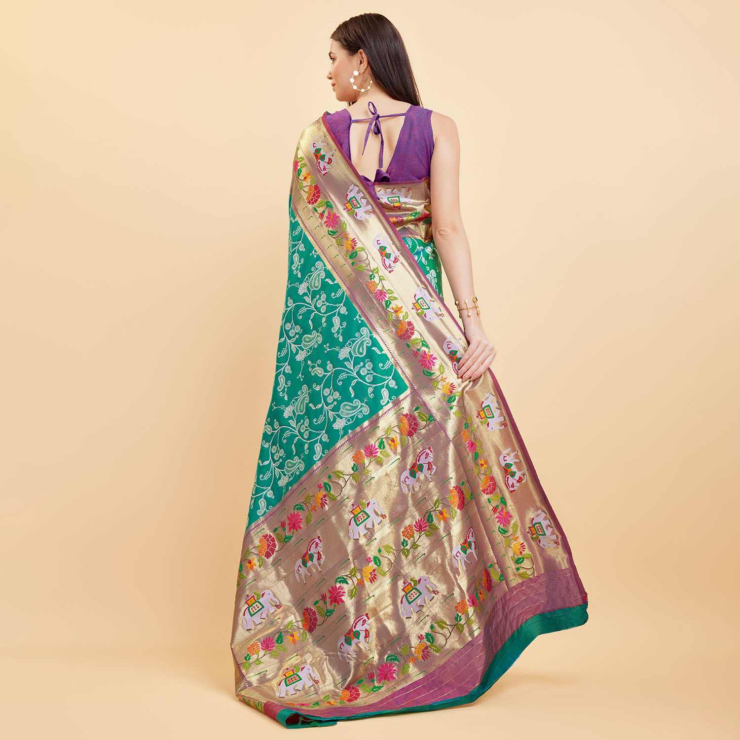 Tasarika Women Silk RAMA Color Jacquard Saree
