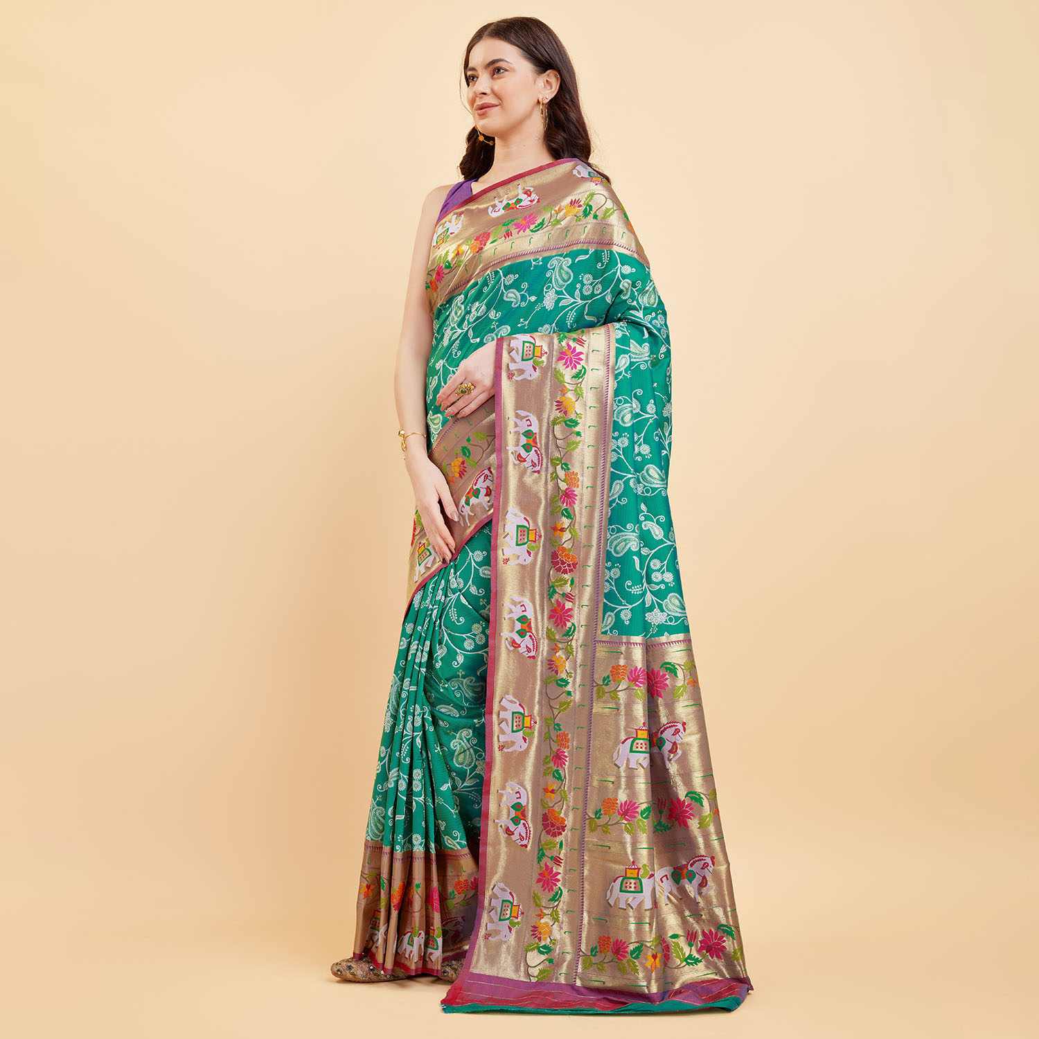 Tasarika Women Silk RAMA Color Jacquard Saree