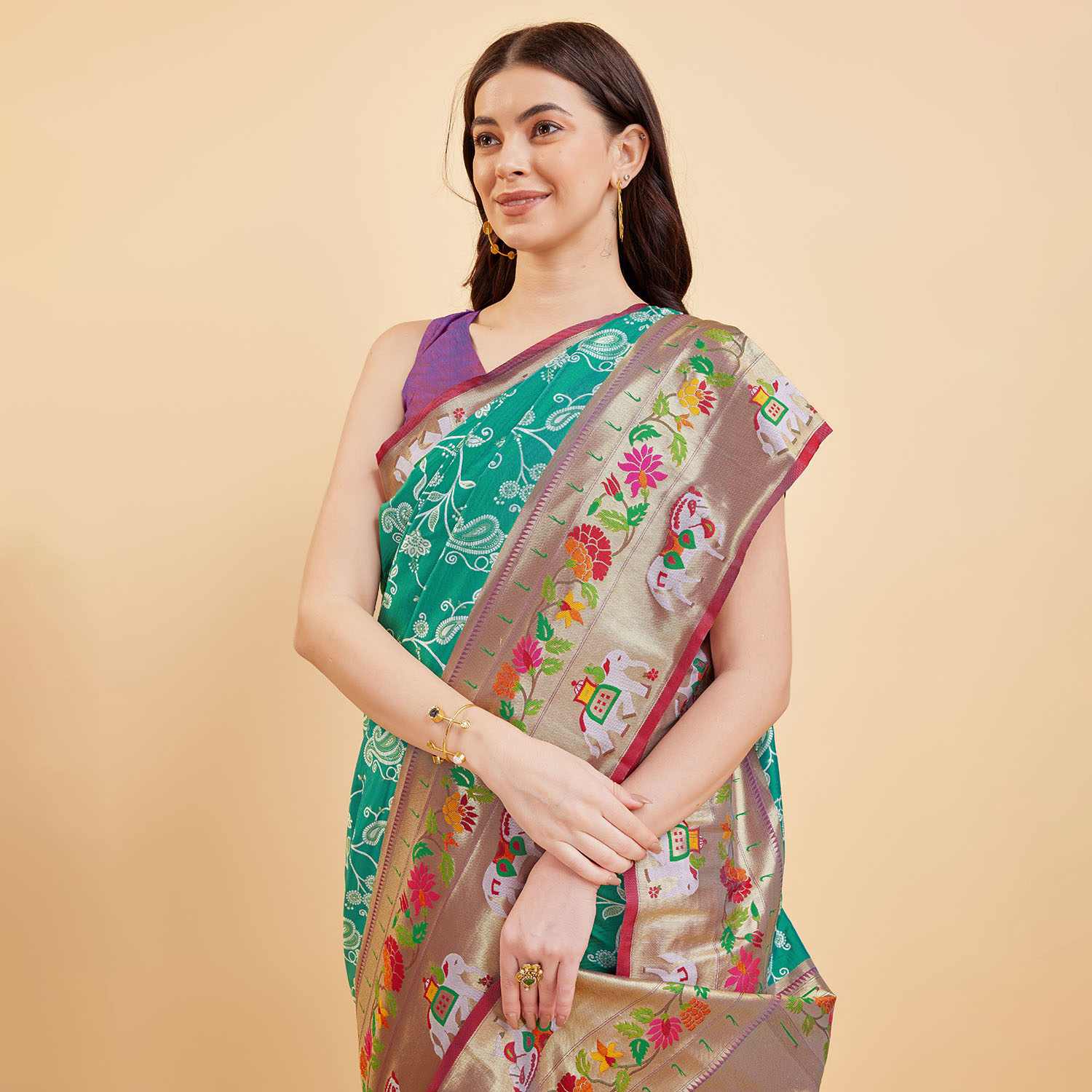 Tasarika Women Silk RAMA Color Jacquard Saree