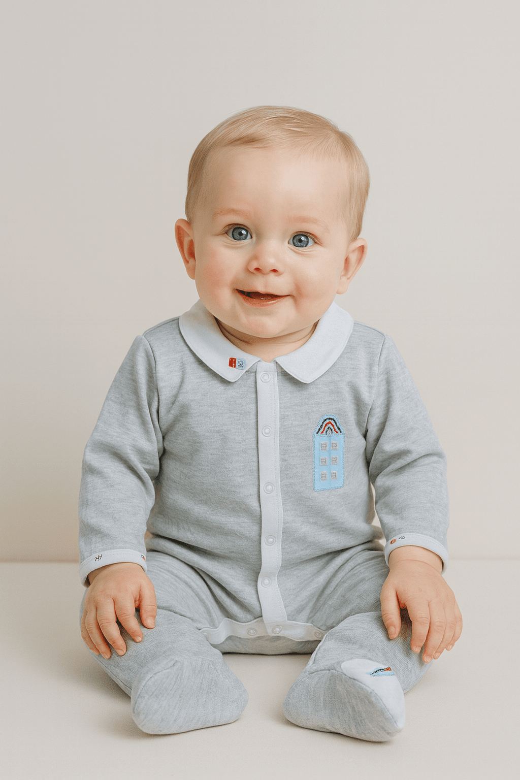 Light Grey Little House Footed Romper