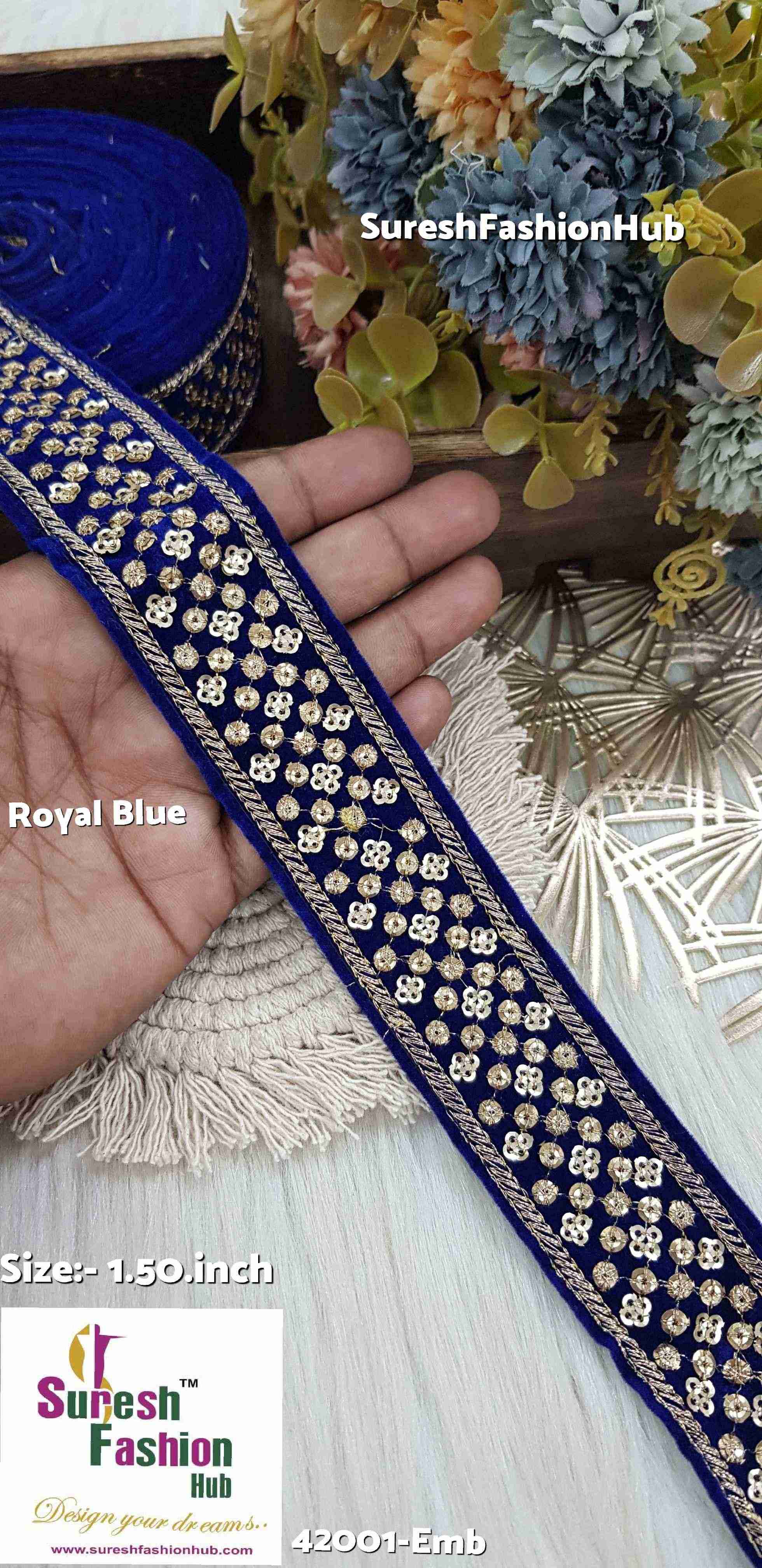 Royal Blue Elegance Velvet Embroidery Lace