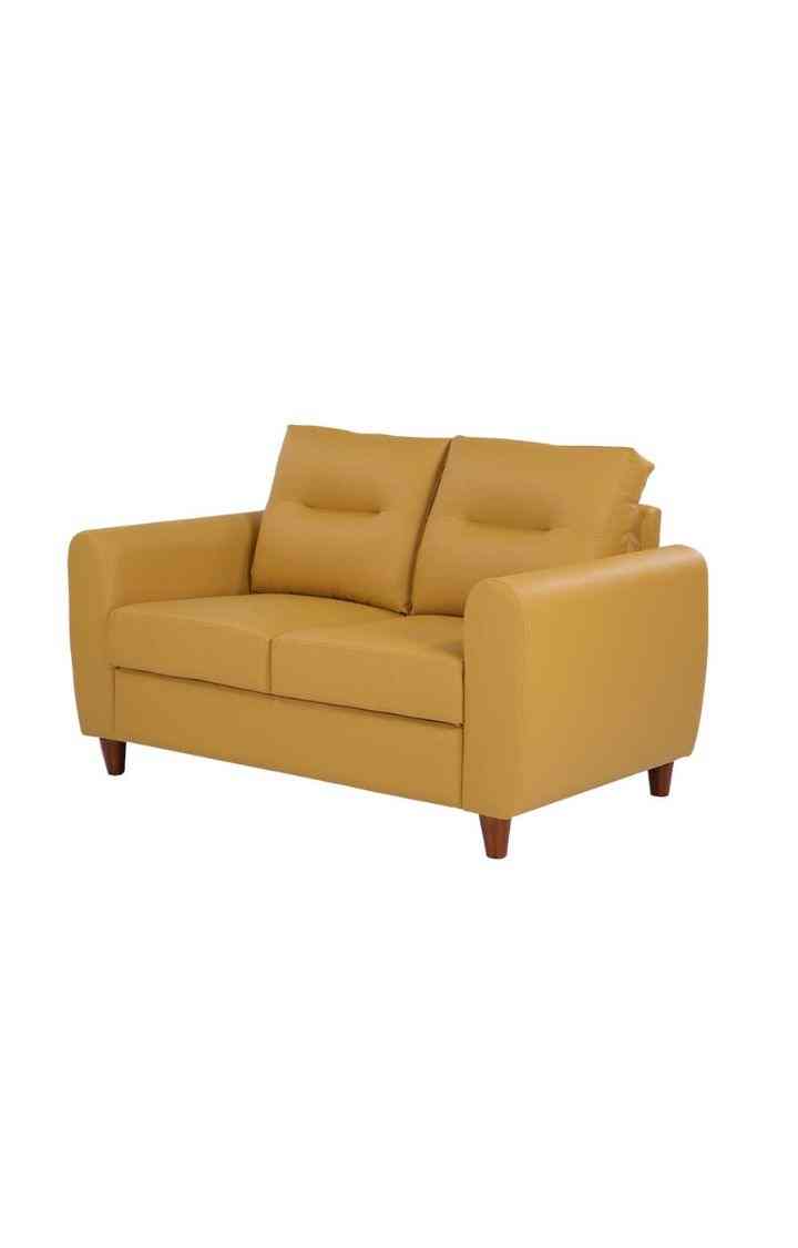 neudot Scott Sofa for Living Room |2 Persons Sofa|Premium Leatherette with Cushioned Armrest | Solid Wood Frame|2 Seater in Husky Yellow Color