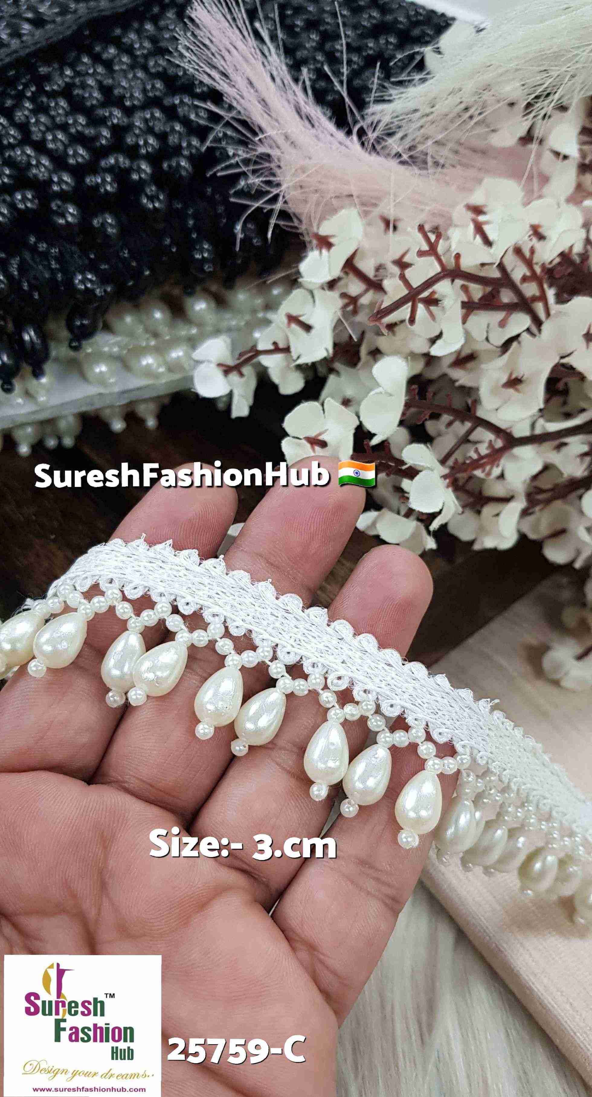 Offwhite Handmade Beads & Pearl Jhalar Lace