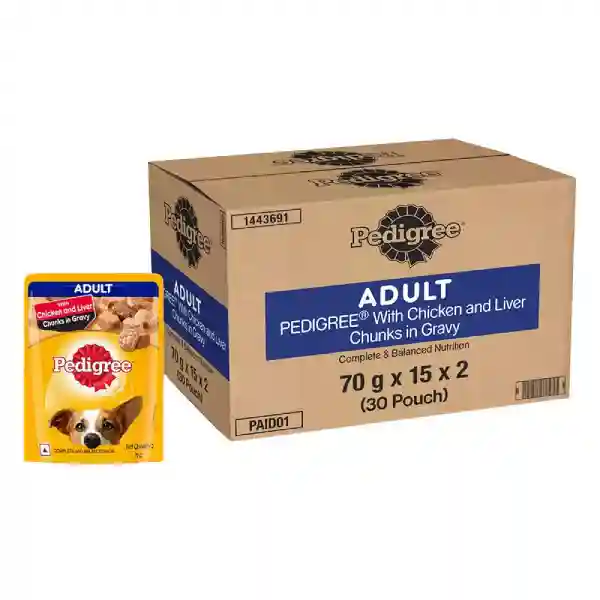 Pedigree Adult Chicken and Liver Chunks Wet Dog Food - 70g