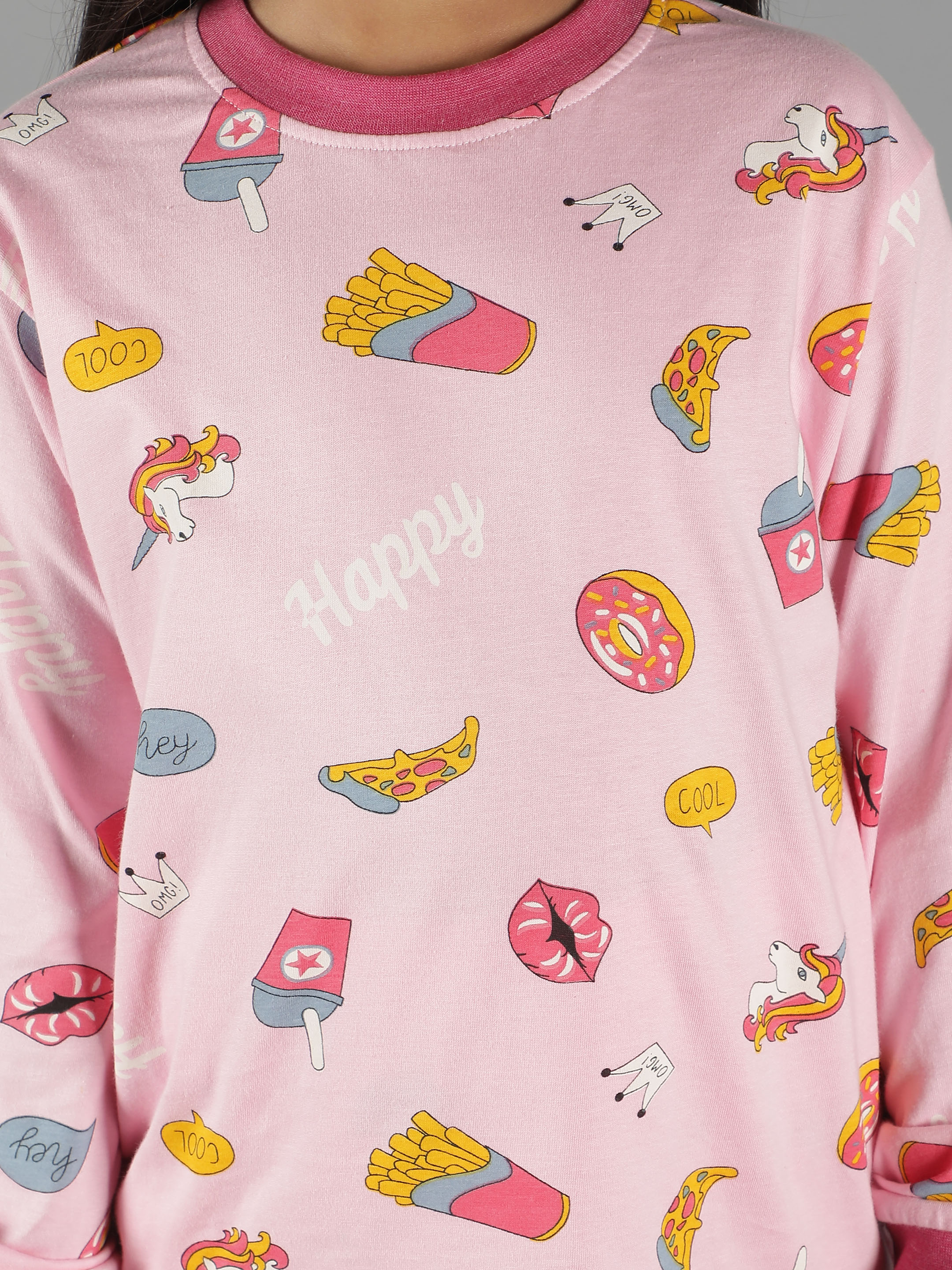 Ninos Dreams Unicorn Printed Girls Full Sleeves Coord set with Tshirt & Jogger - Pink
