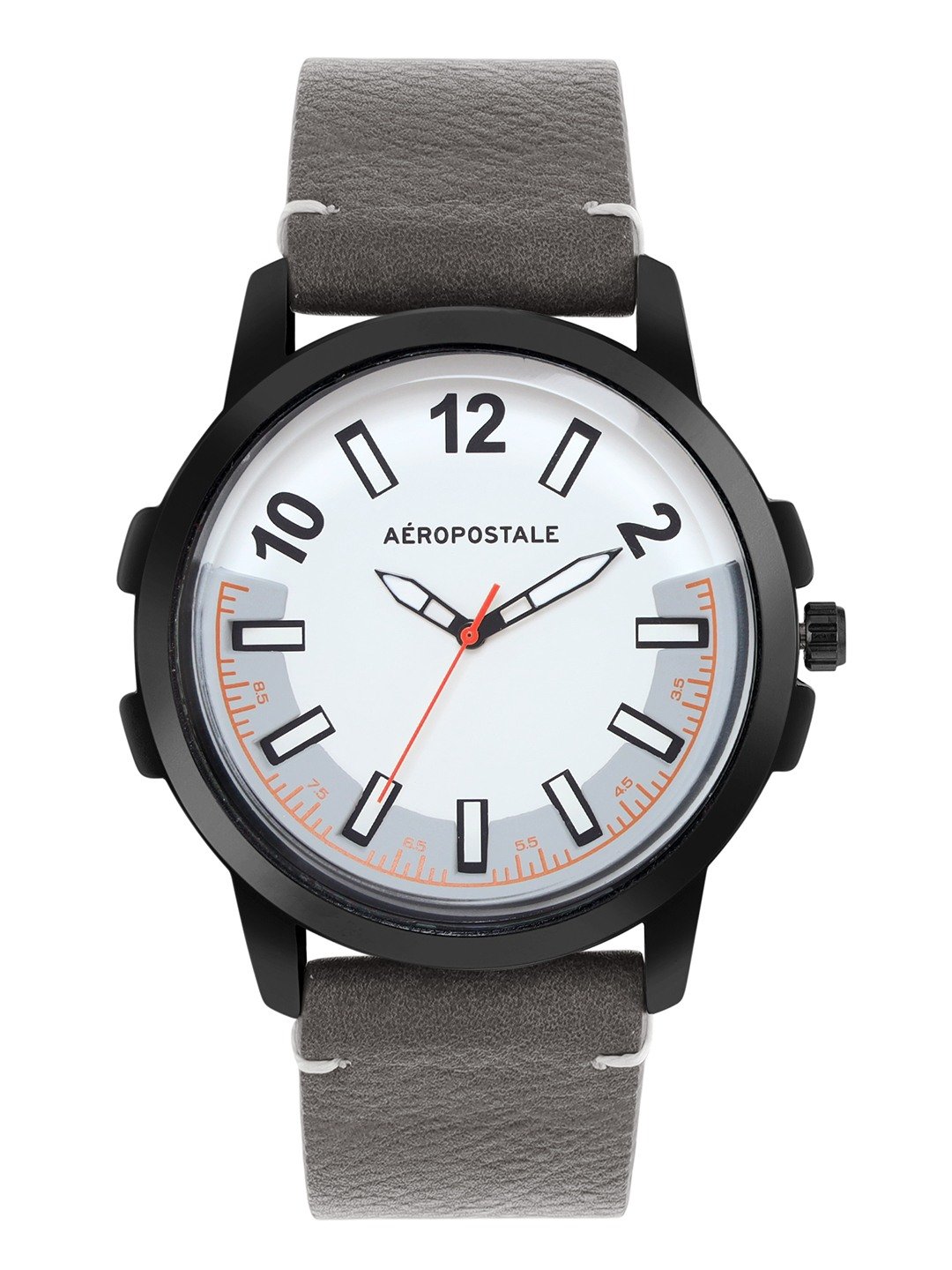 Aeropostale "AERO_AW_A56_WHT" Classic Men’s Analog Quartz Wrist Watch, Black Metal Alloy case, mettalic green 3D Dial with contrasting Red white hand, Leather  wrist Band  Water resistant 3.0 ATM.