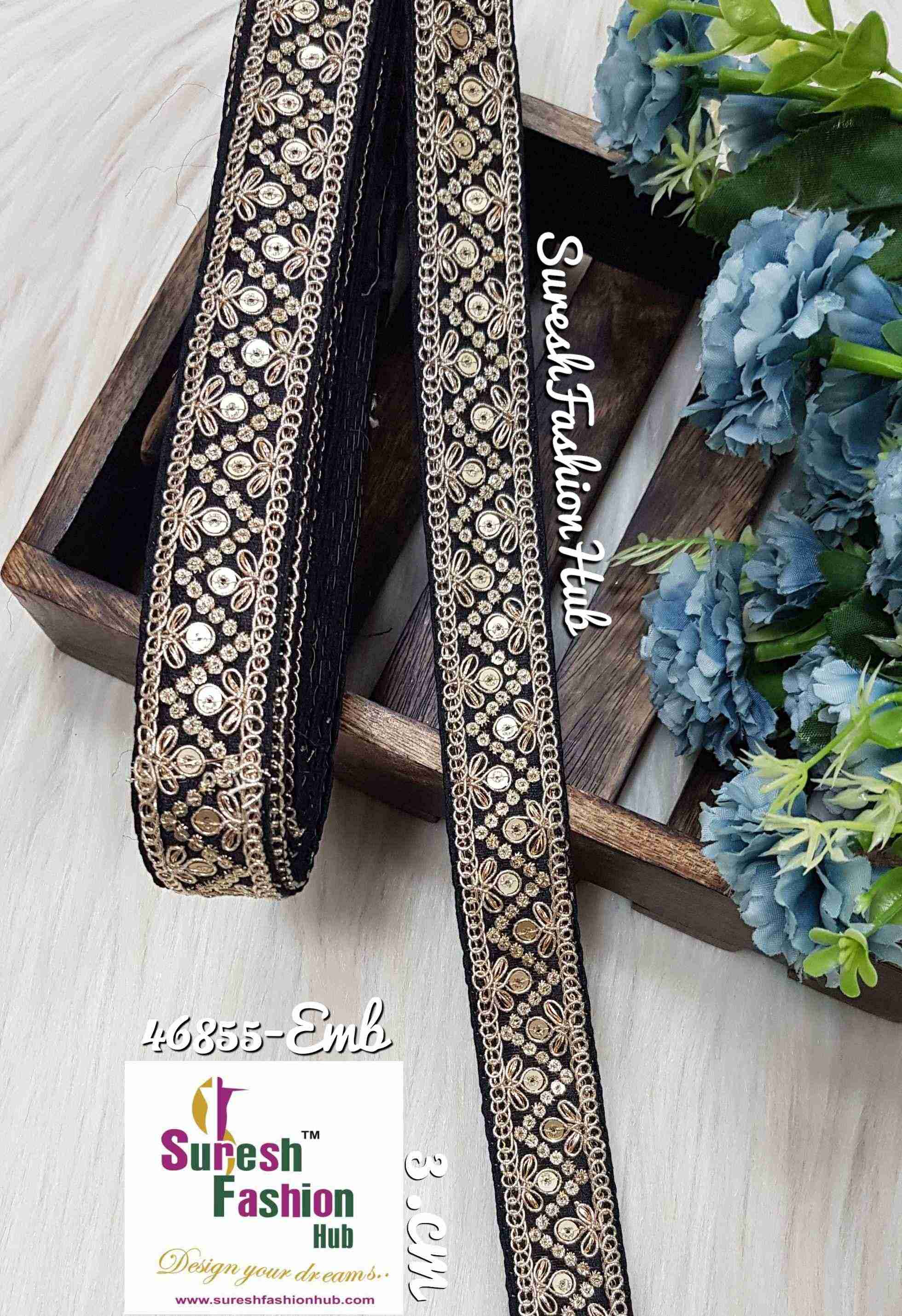 Golden Sequin With Zari Splendor Black Borders Laces