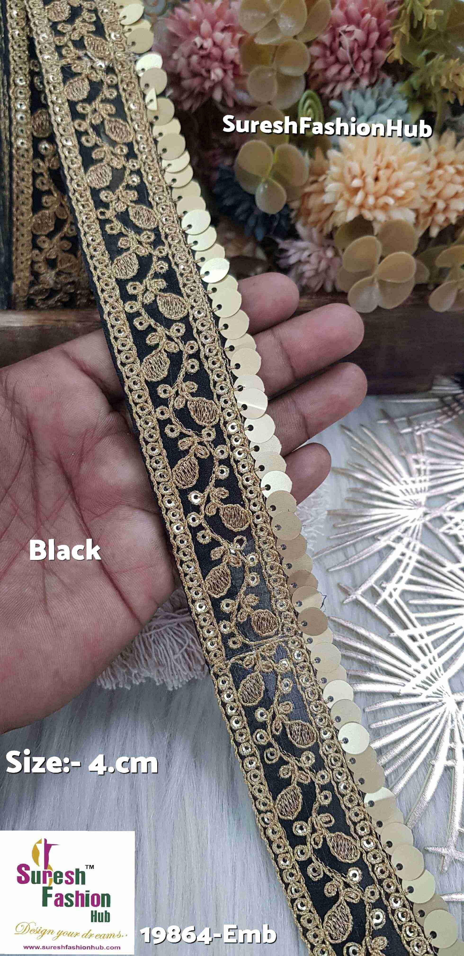 Black Color Floral Organza Embroidered Lace Roll