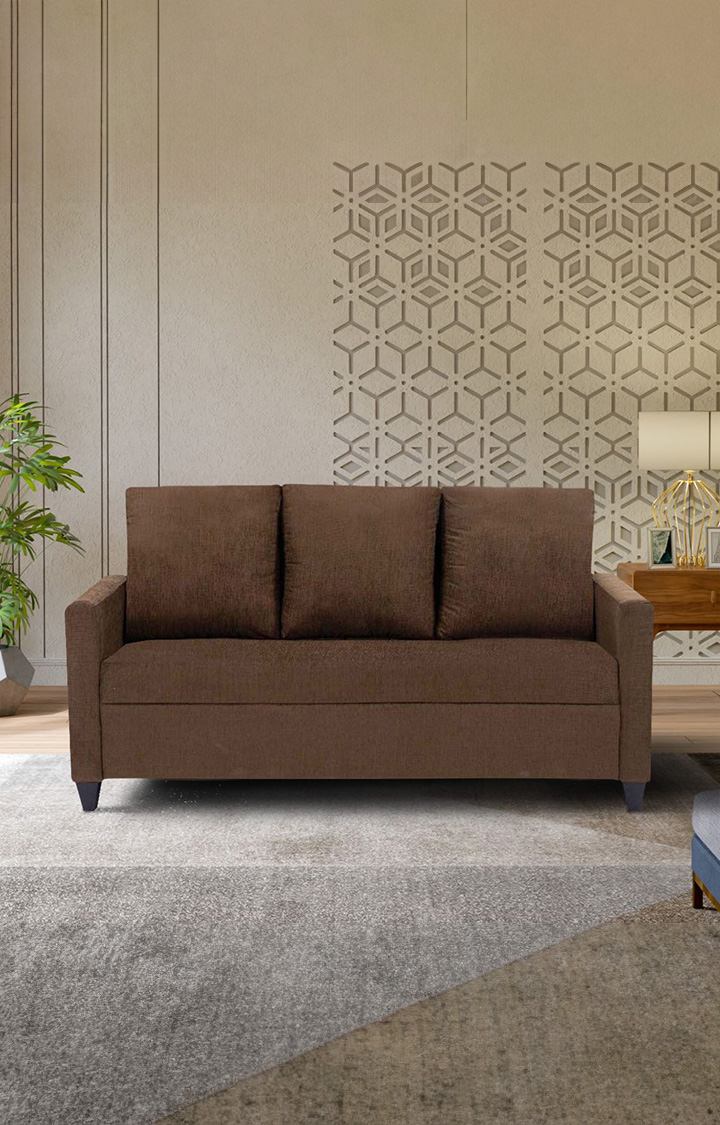 NEUDOT Saya Sofa for Living Room |3 Persons Sofa|Premium Fabric with Cushioned Armrest | Solid Wood Frame|3 Seater in Saya Brown Color