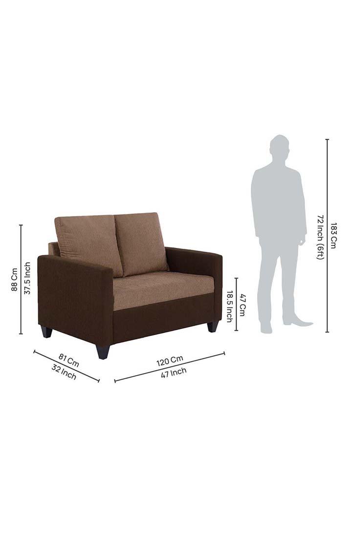 neudot Saya Dual Color Sofa for Living Room |2 Persons Sofa|Premium Fabric with Cushioned Armrest | Solid Wood Frame|2 Seater in Saya Duo Brown Color