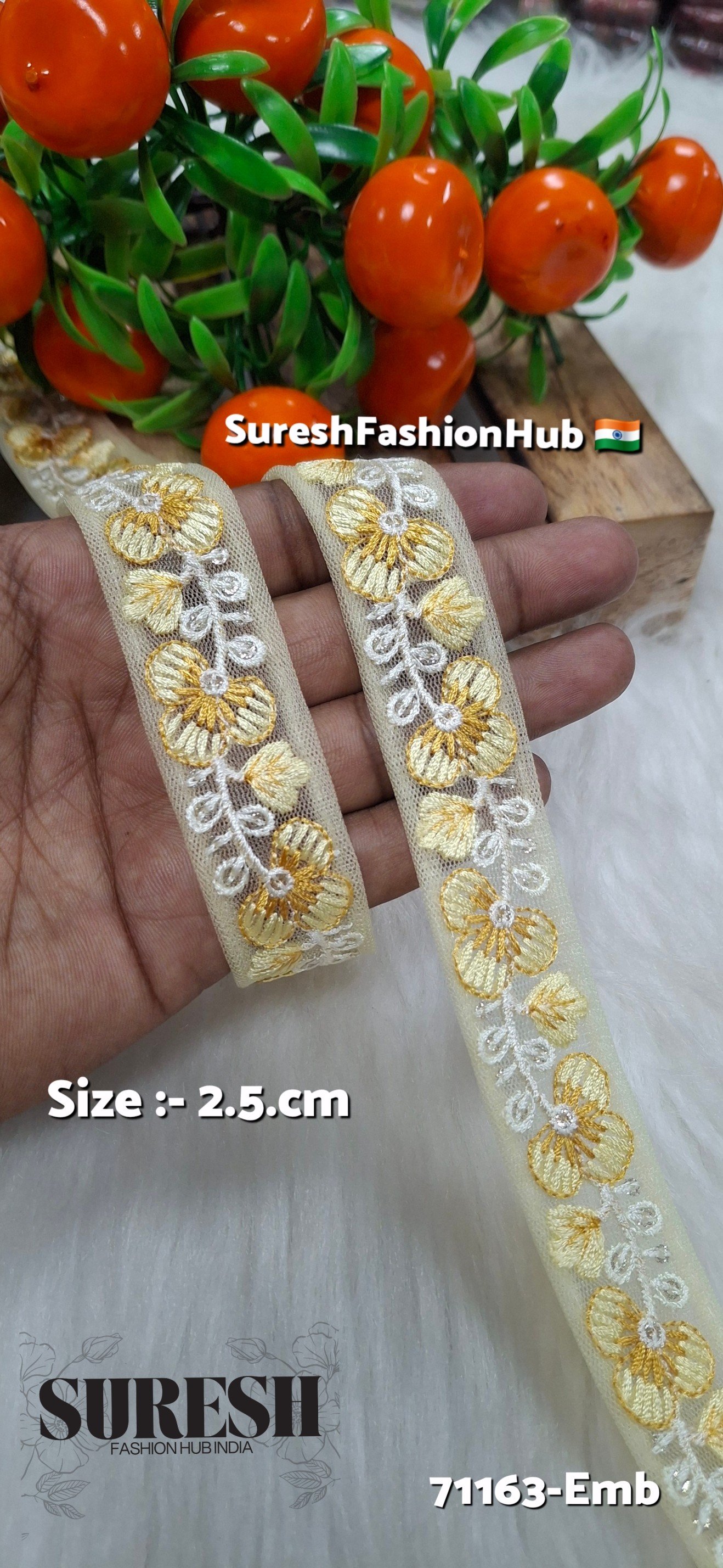 Floral Thread Embroidery Lace – Yellow | 71163-Emb