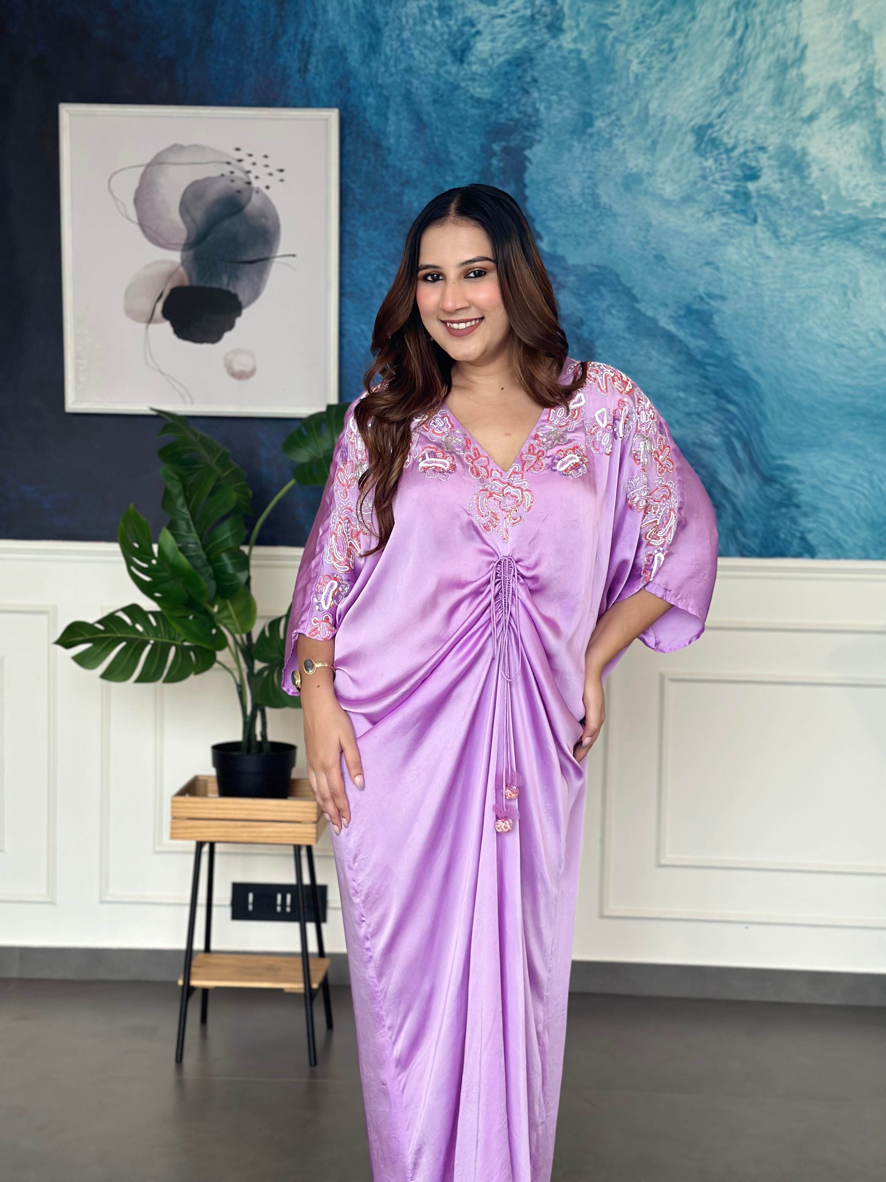 Lavender Embroidered Kaftan Dress